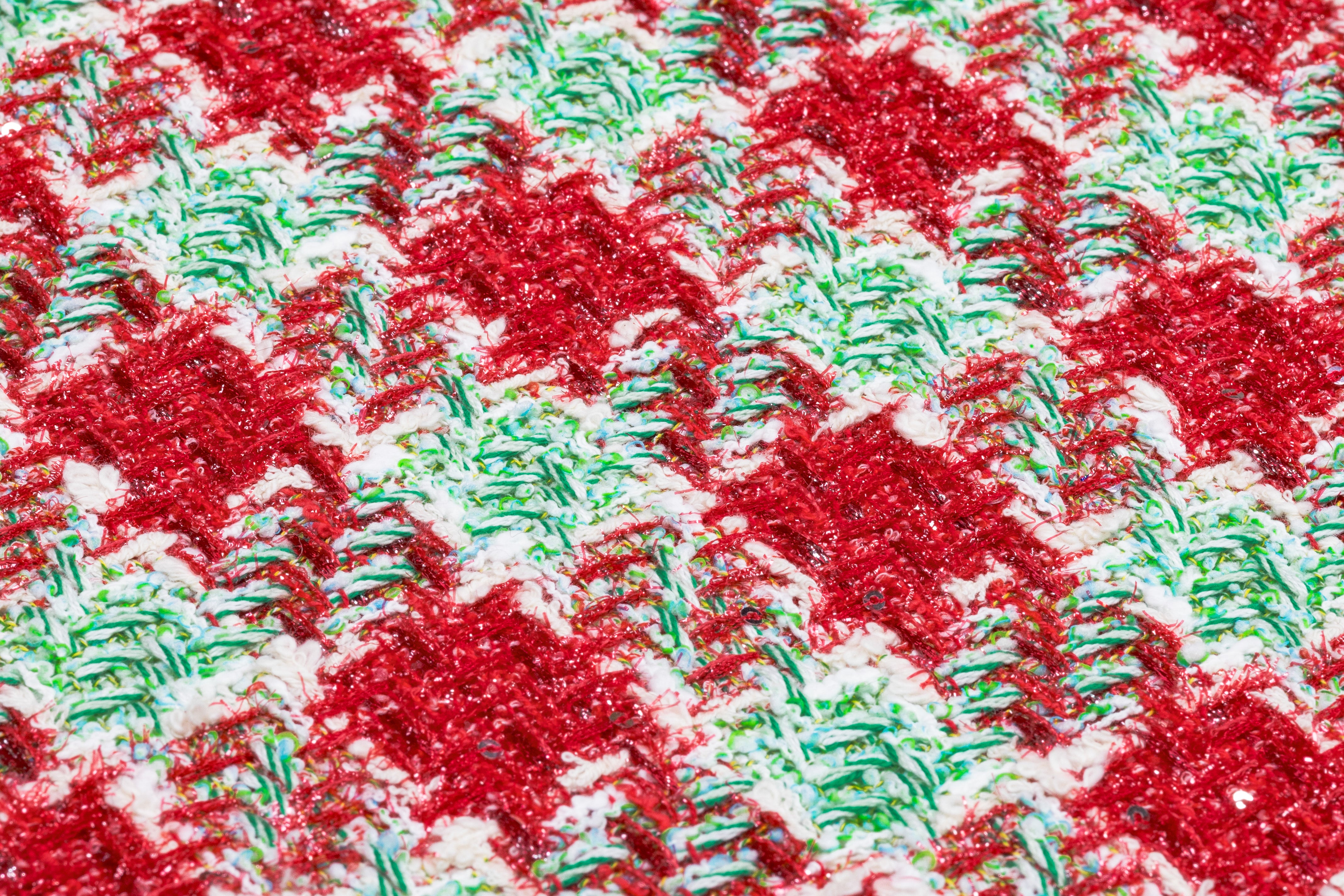 Metallic Houndstooth Italian Tweed - Red / White / Green