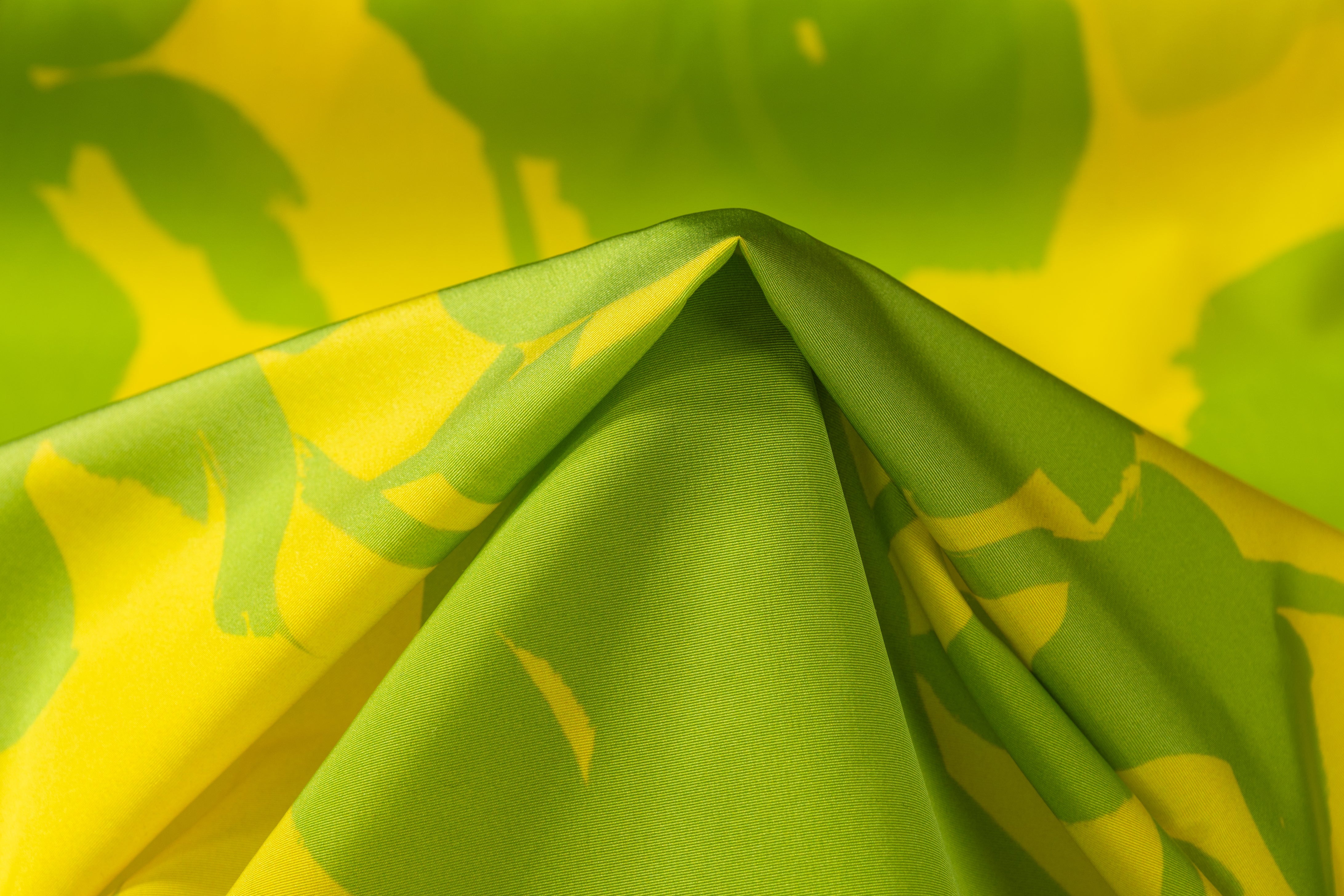 Floral Italian Poly Faille - Green / Yellow