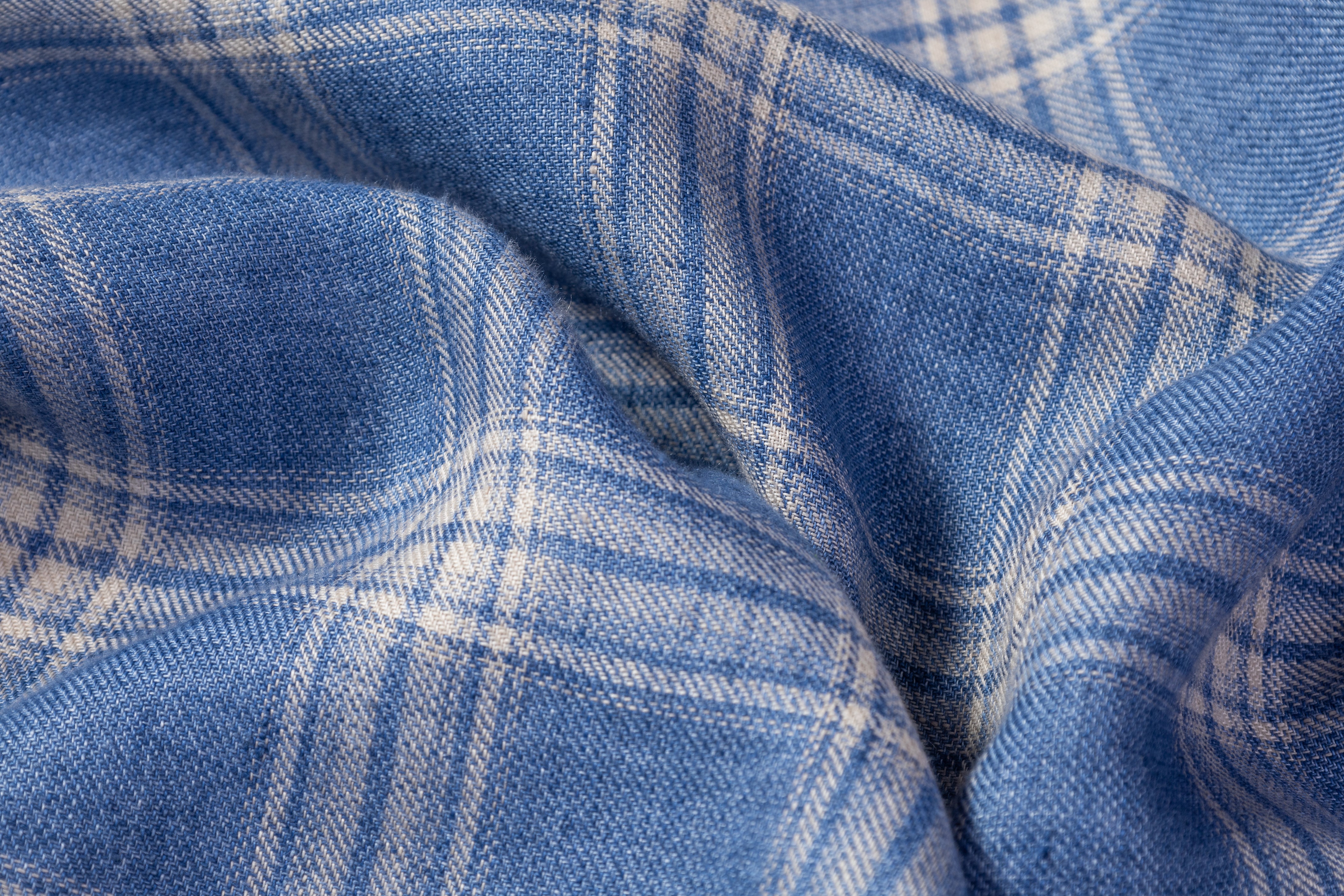 Checked Italian Pure Linen Suiting - Blue / White
