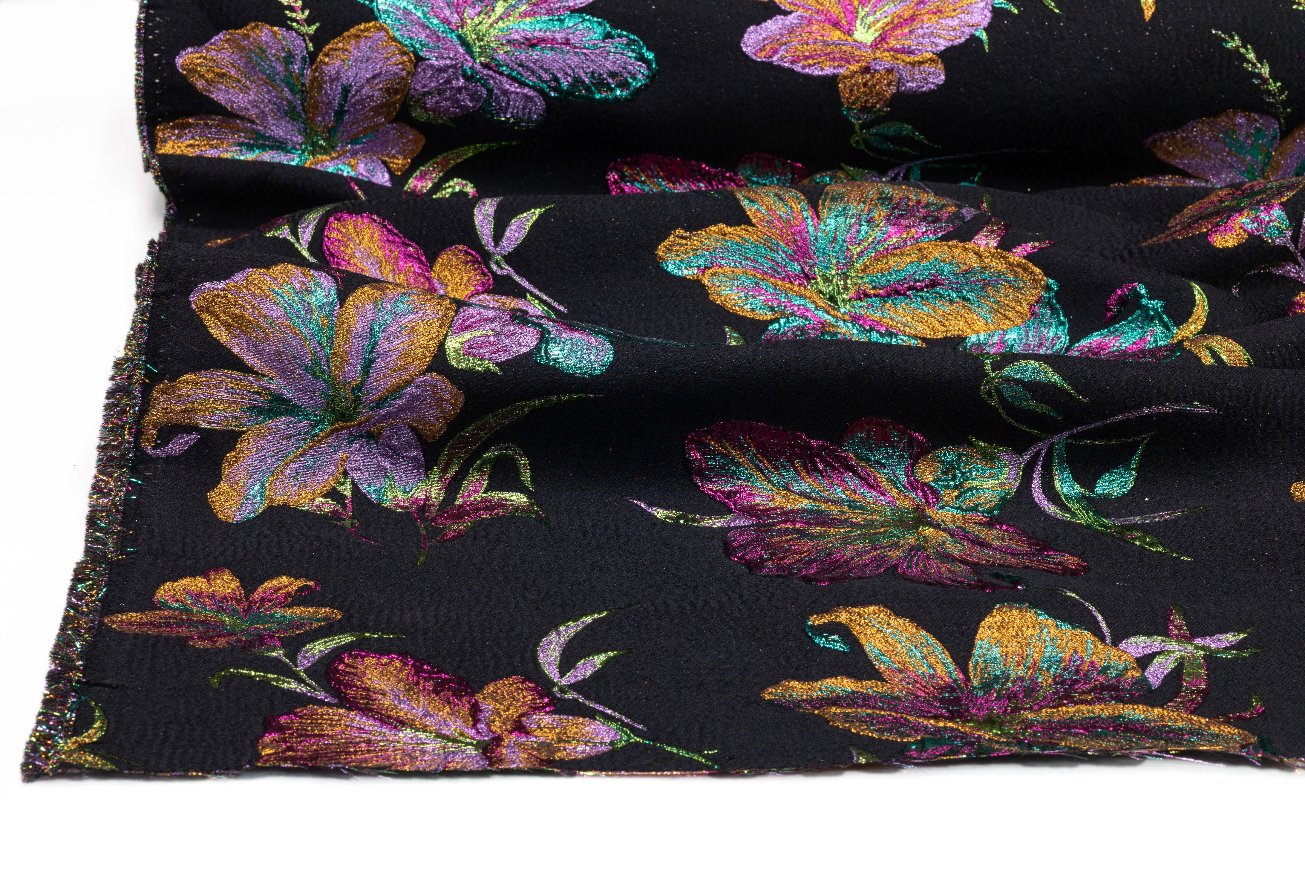 Floral Metallic Italian Brocade - Black / Multicolor