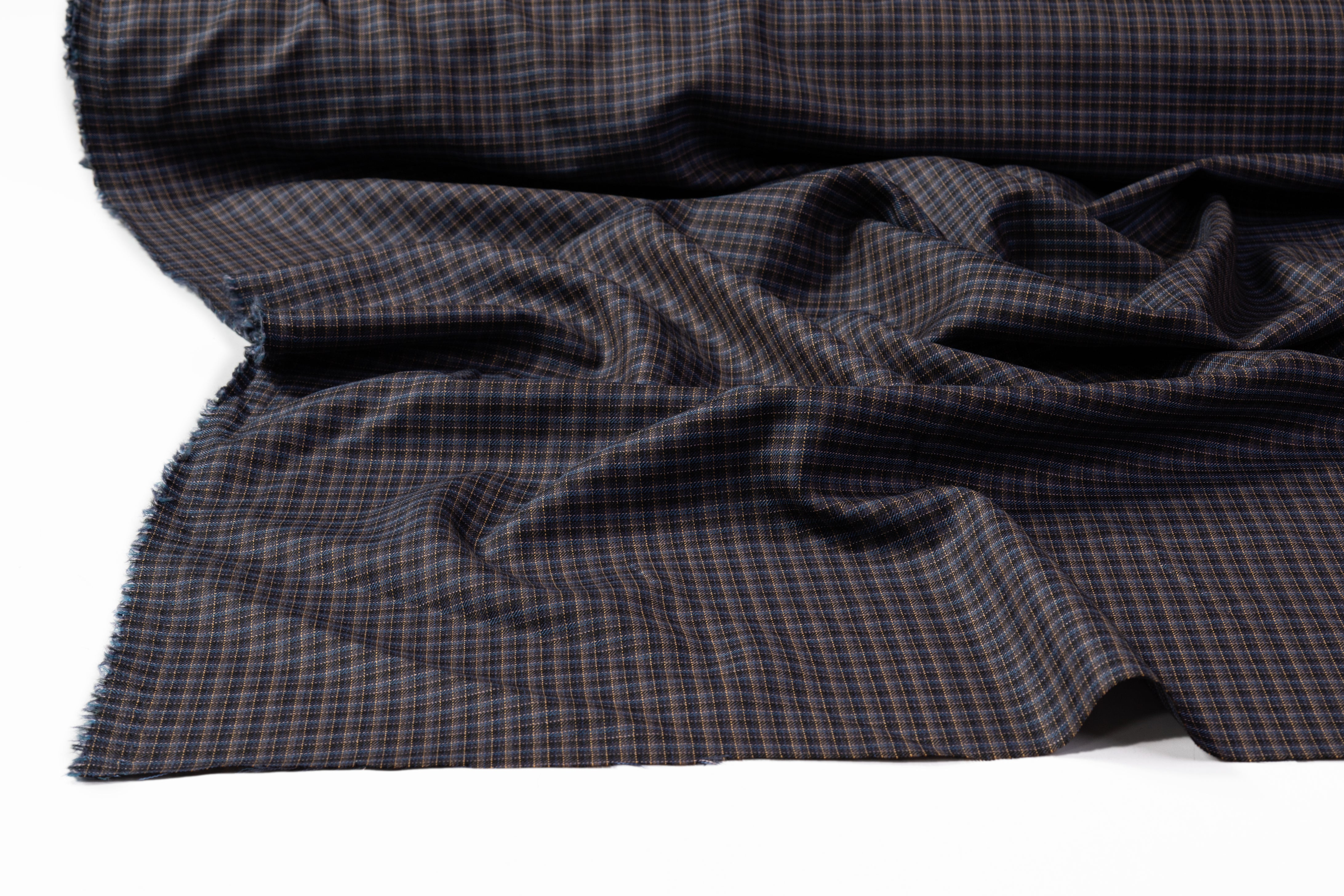Lanificio di Pray - Micro Plaid Italian Wool Suiting - Blue / Brown