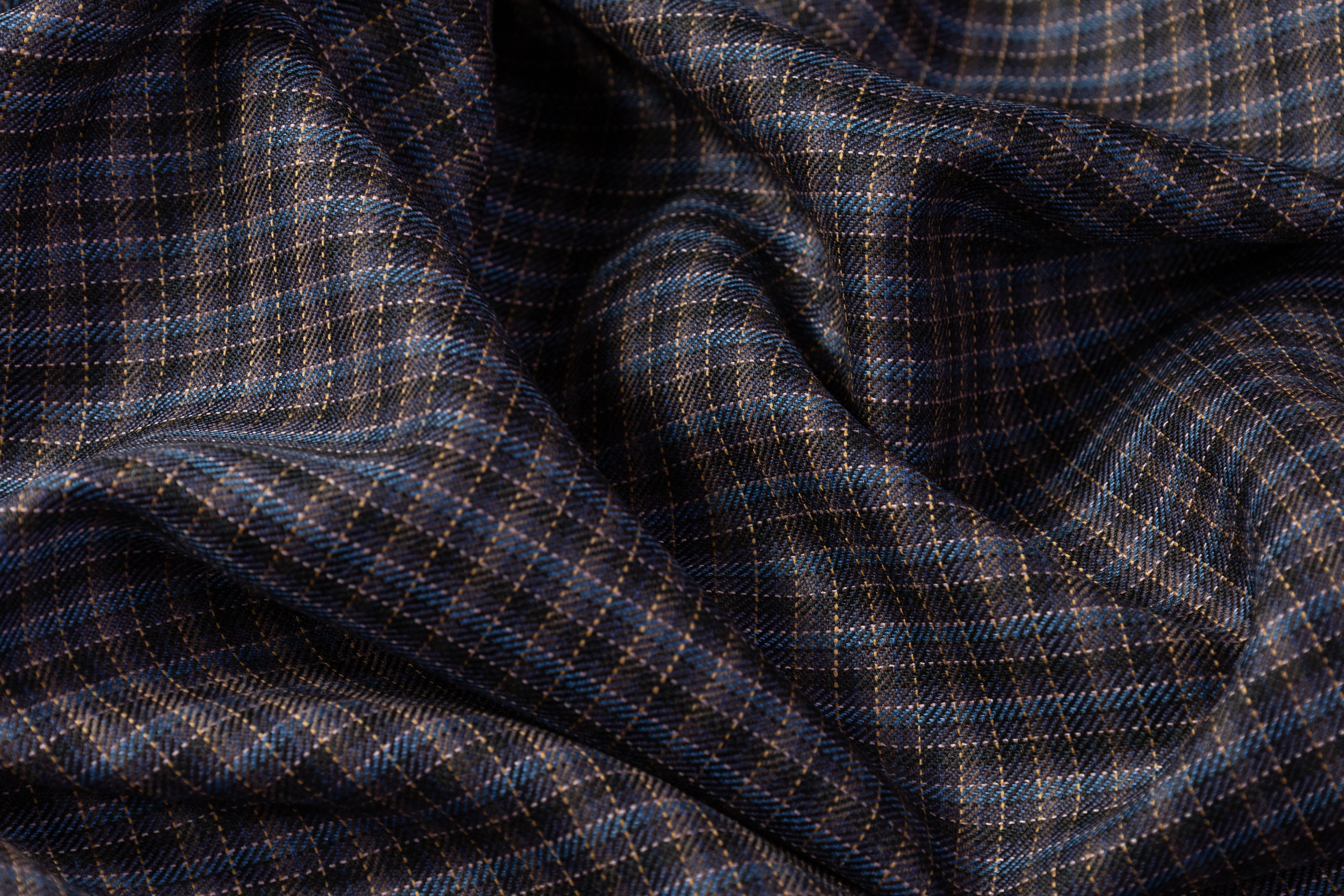 Lanificio di Pray - Micro Plaid Italian Wool Suiting - Blue / Brown
