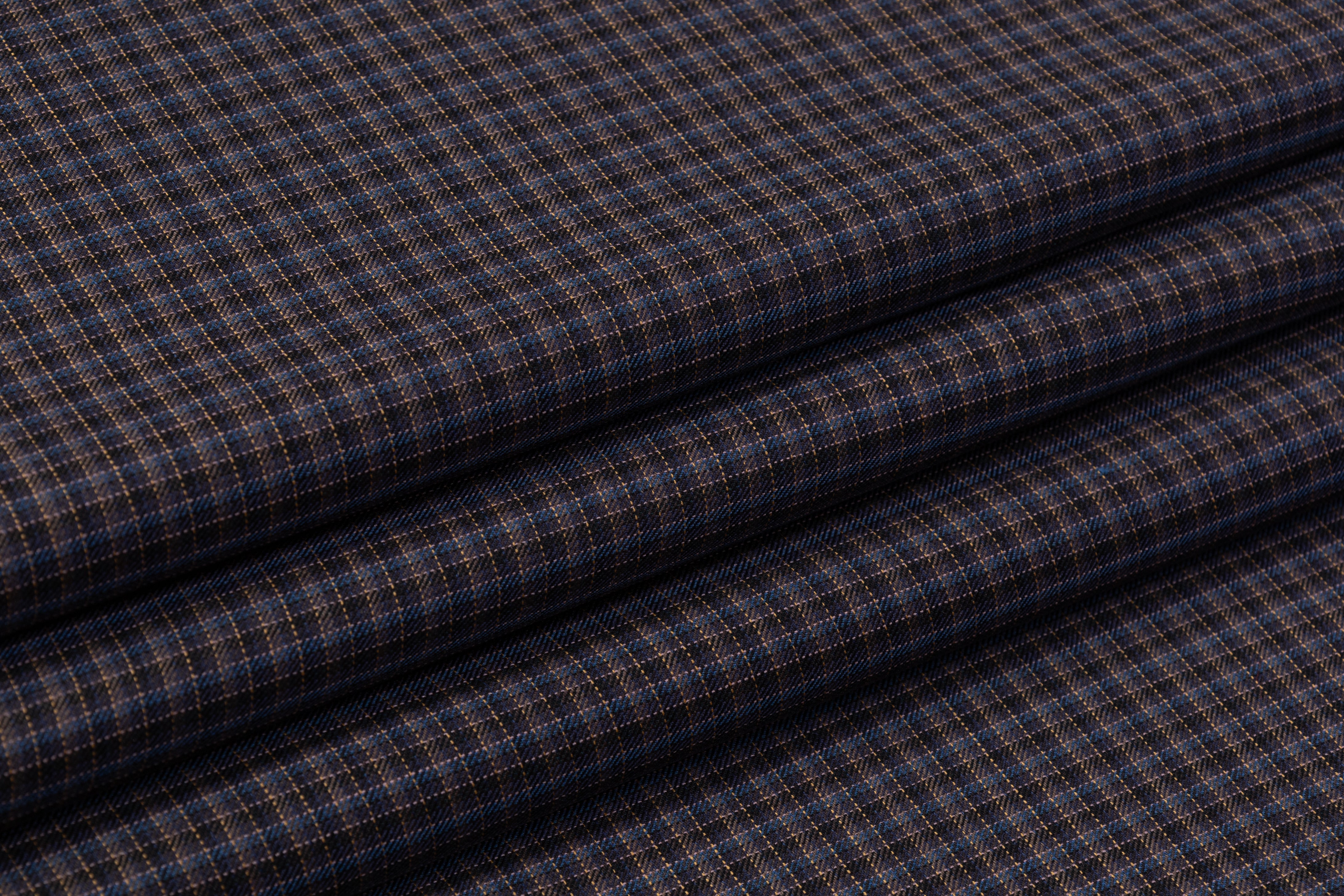 Lanificio di Pray - Micro Plaid Italian Wool Suiting - Blue / Brown