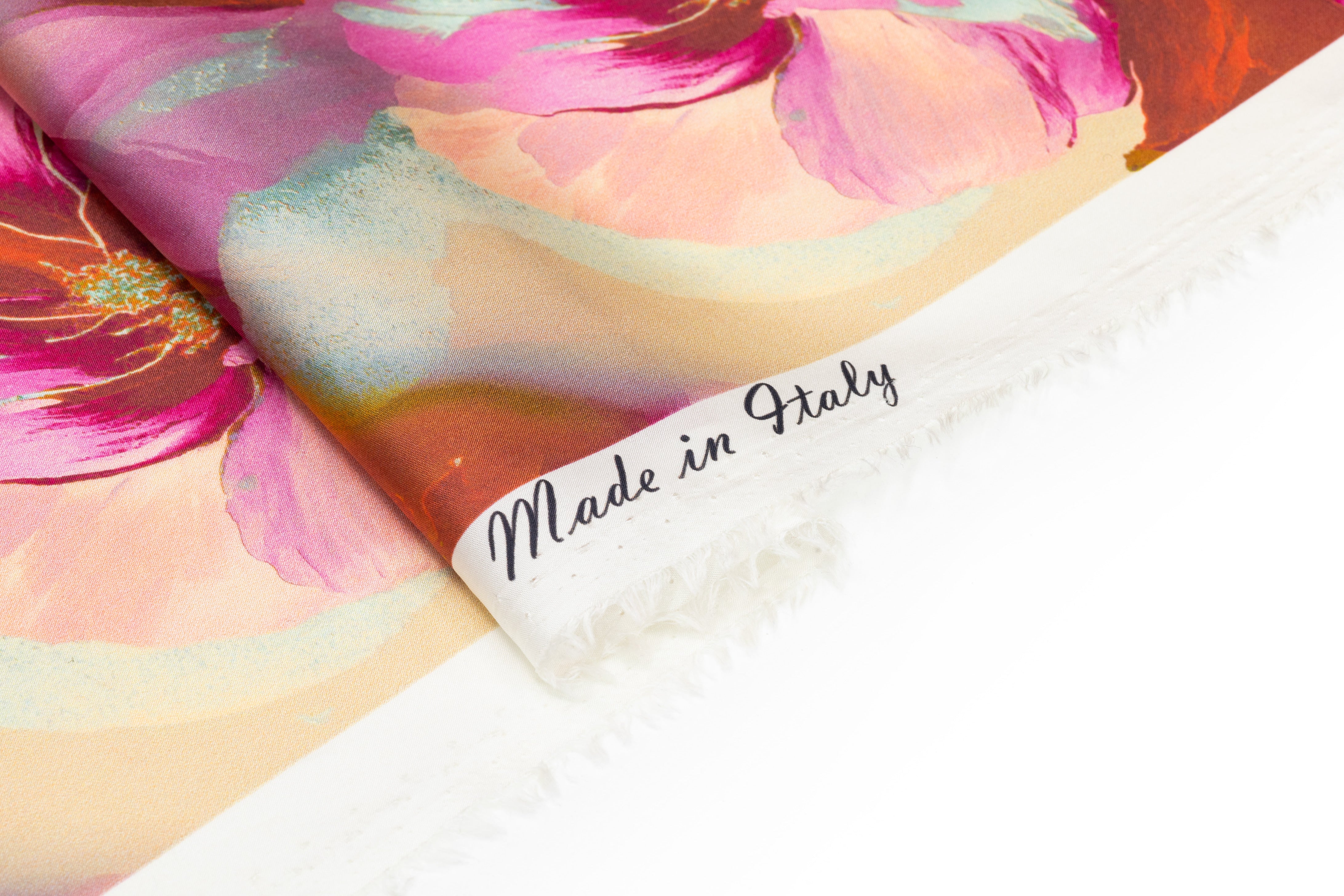 Watercolor Floral Italian Silk Charmeuse - Pink / Beige / Blue