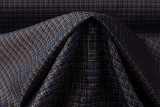 Lanificio di Pray - Micro Plaid Italian Wool Suiting - Blue / Brown