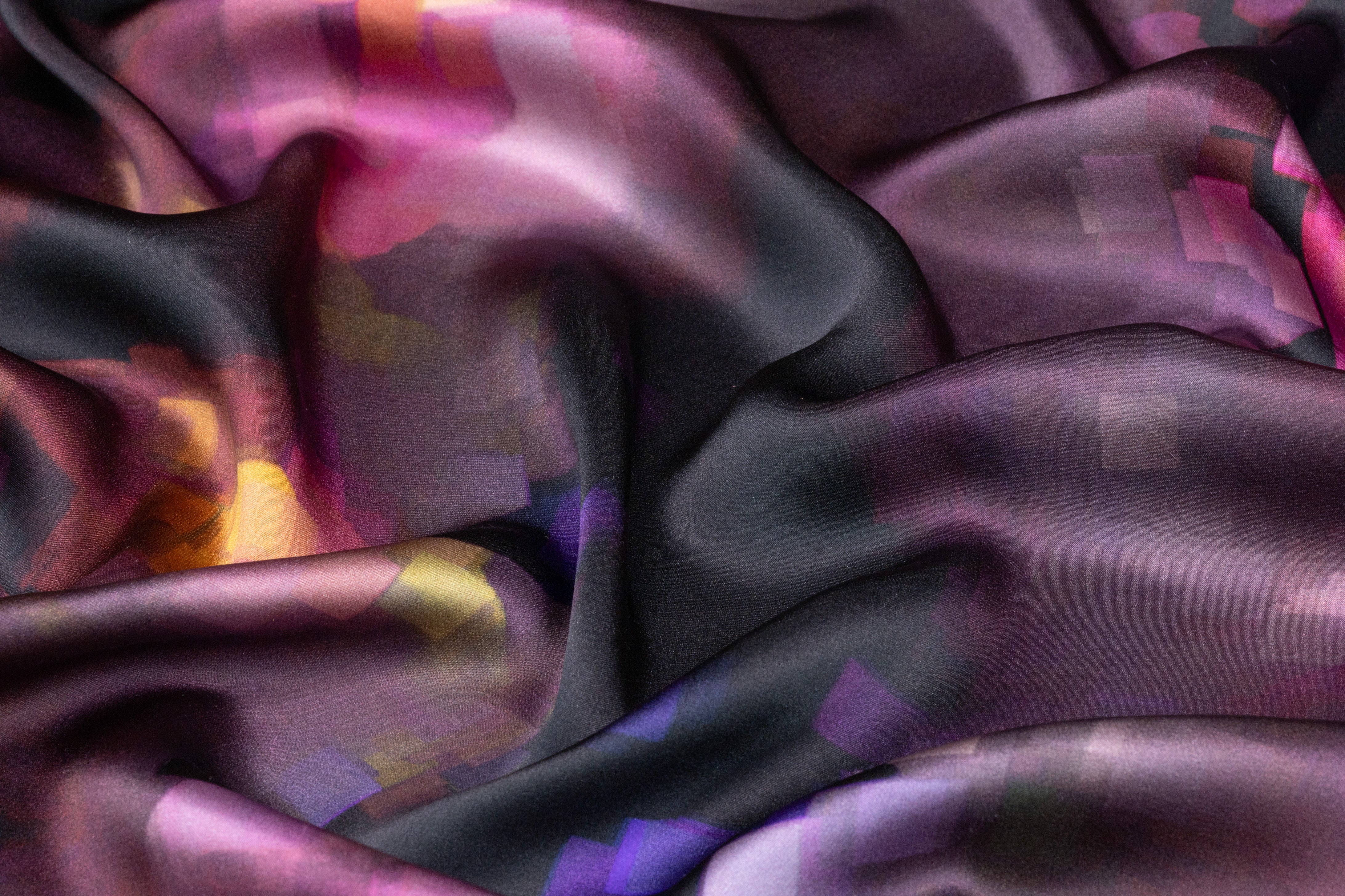 Abstract Pixelated Italian Silk Charmeuse - Purple / Pink