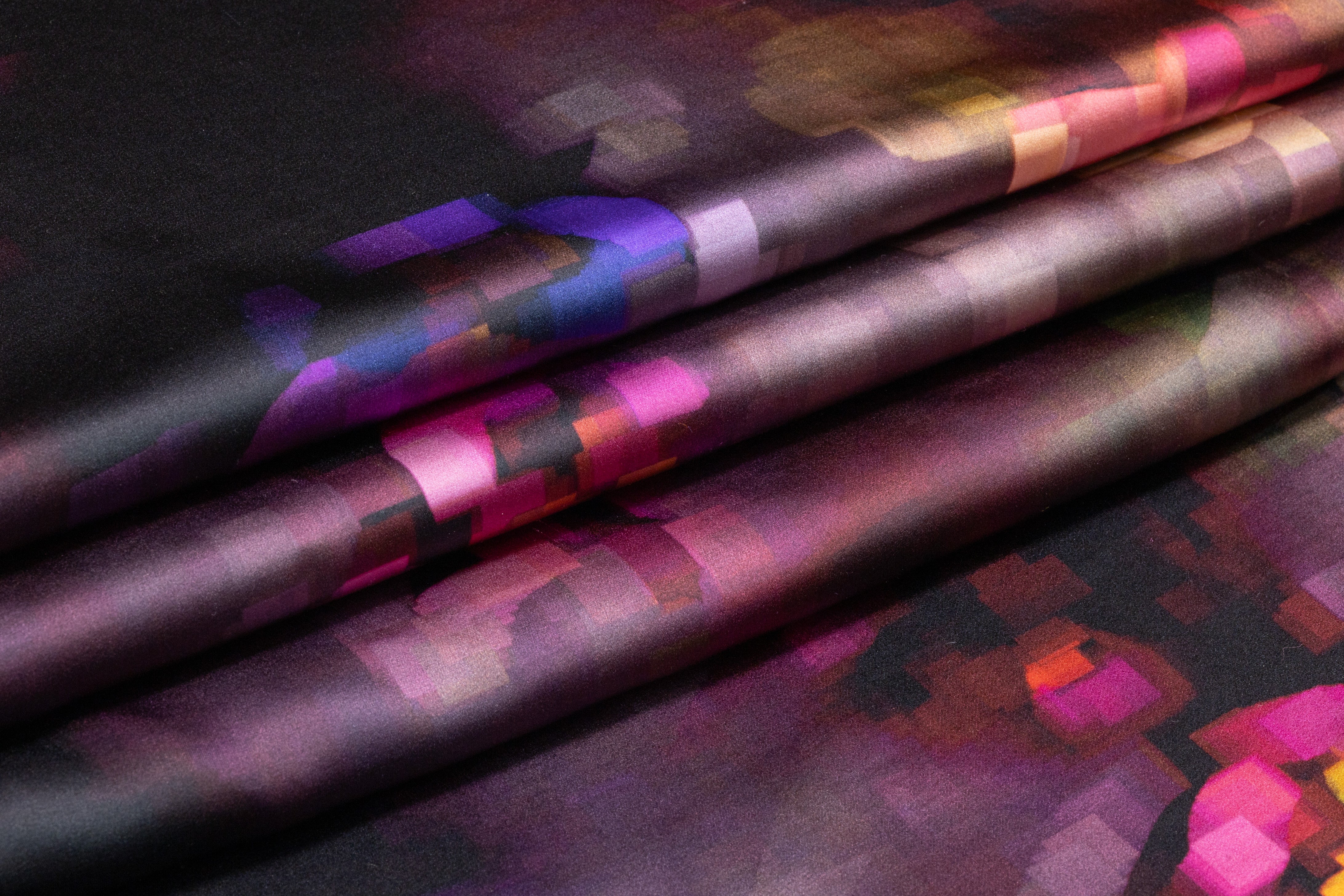 Abstract Pixelated Italian Silk Charmeuse - Purple / Pink