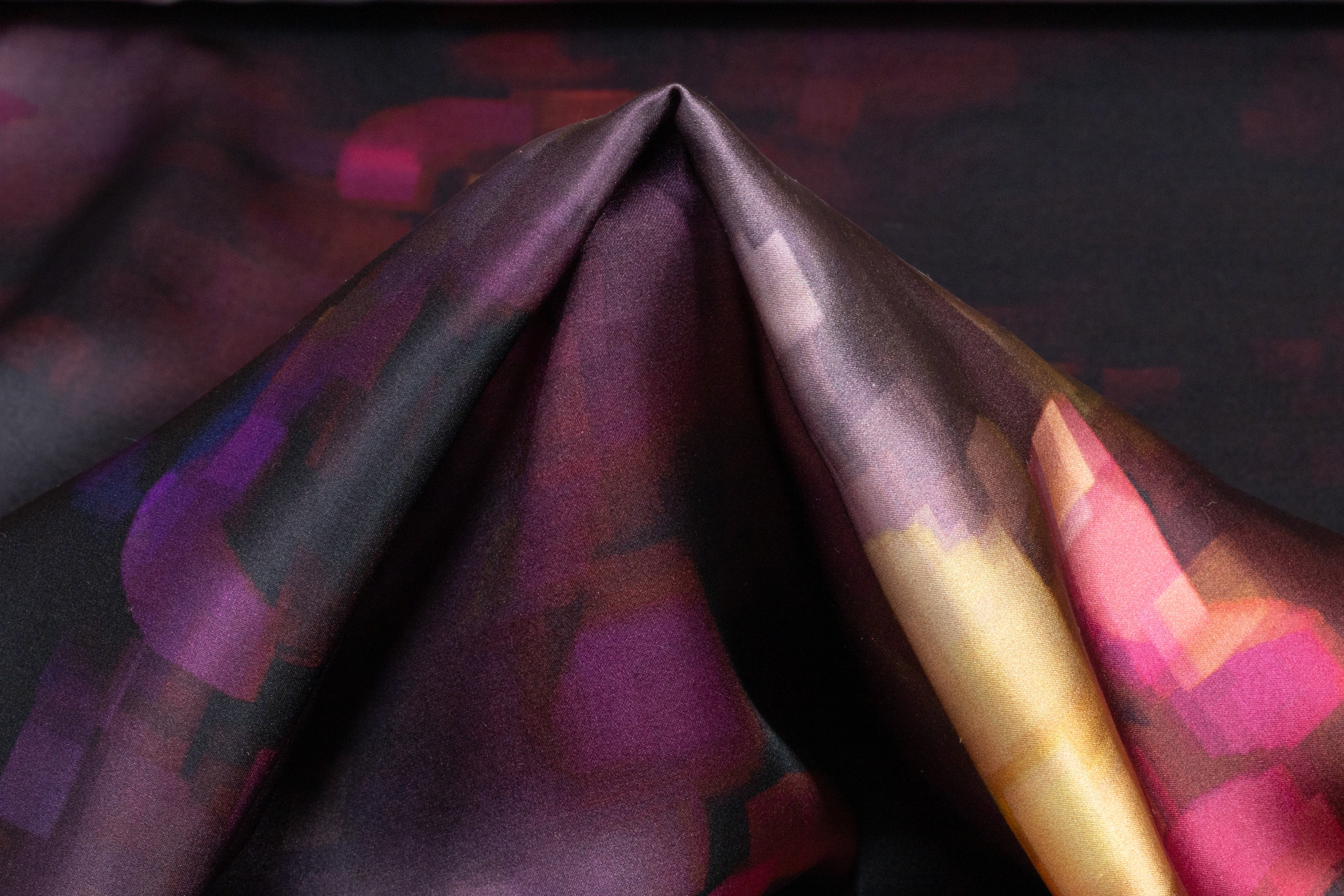 Abstract Pixelated Italian Silk Charmeuse - Purple / Pink