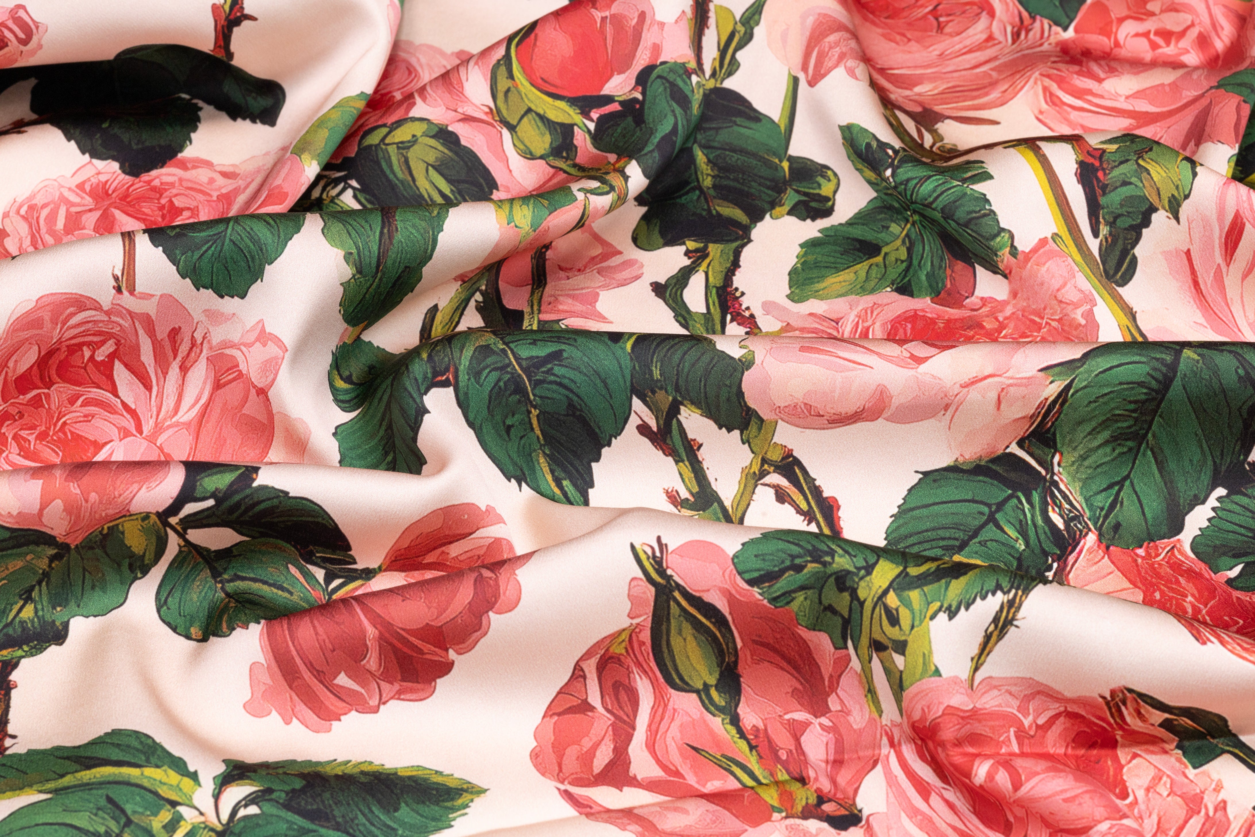 Floral Italian Silk Charmeuse - Pink / Green