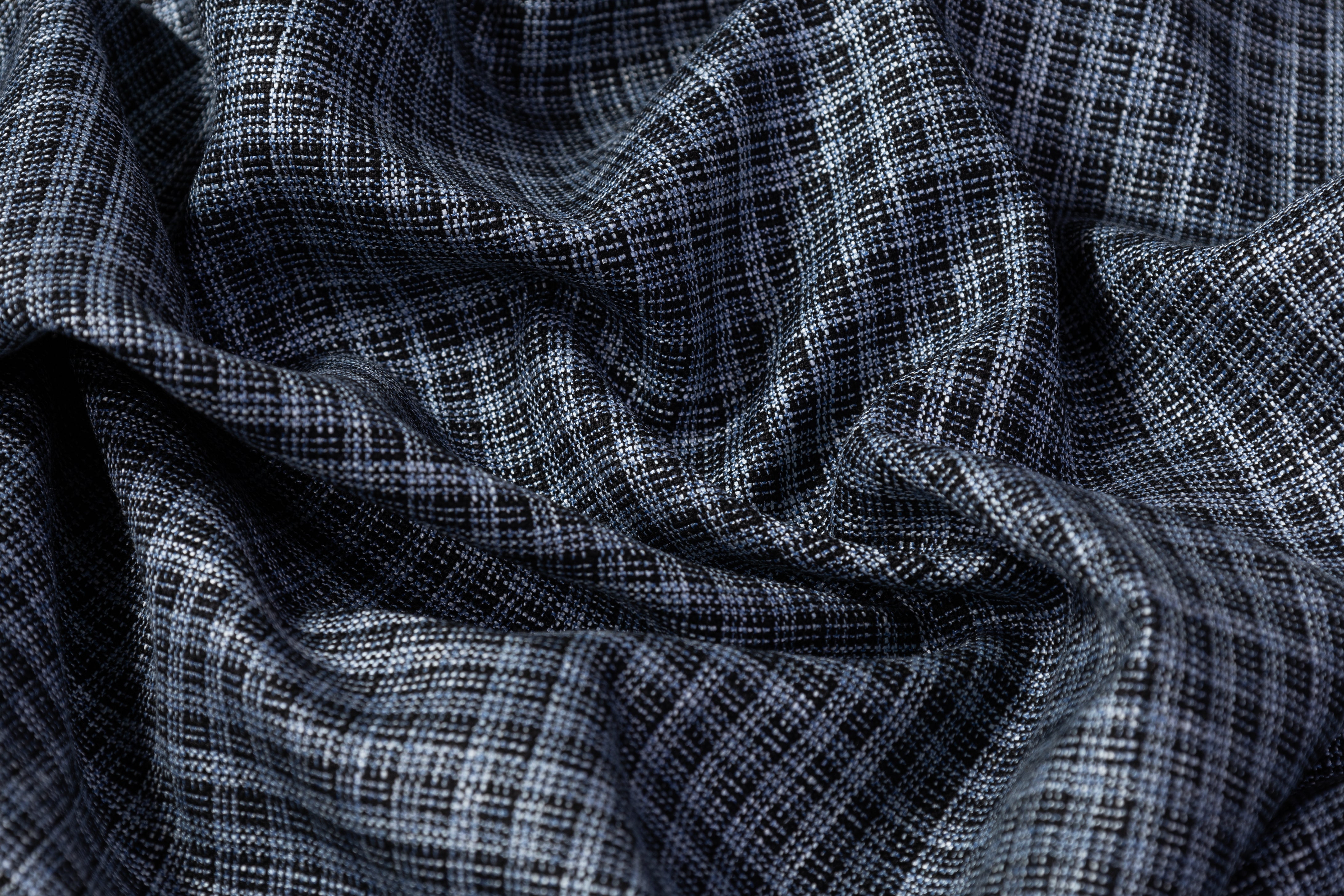 Carlo Barbera - Micro Plaid Italian Wool Viscose Suiting - Blue / Black