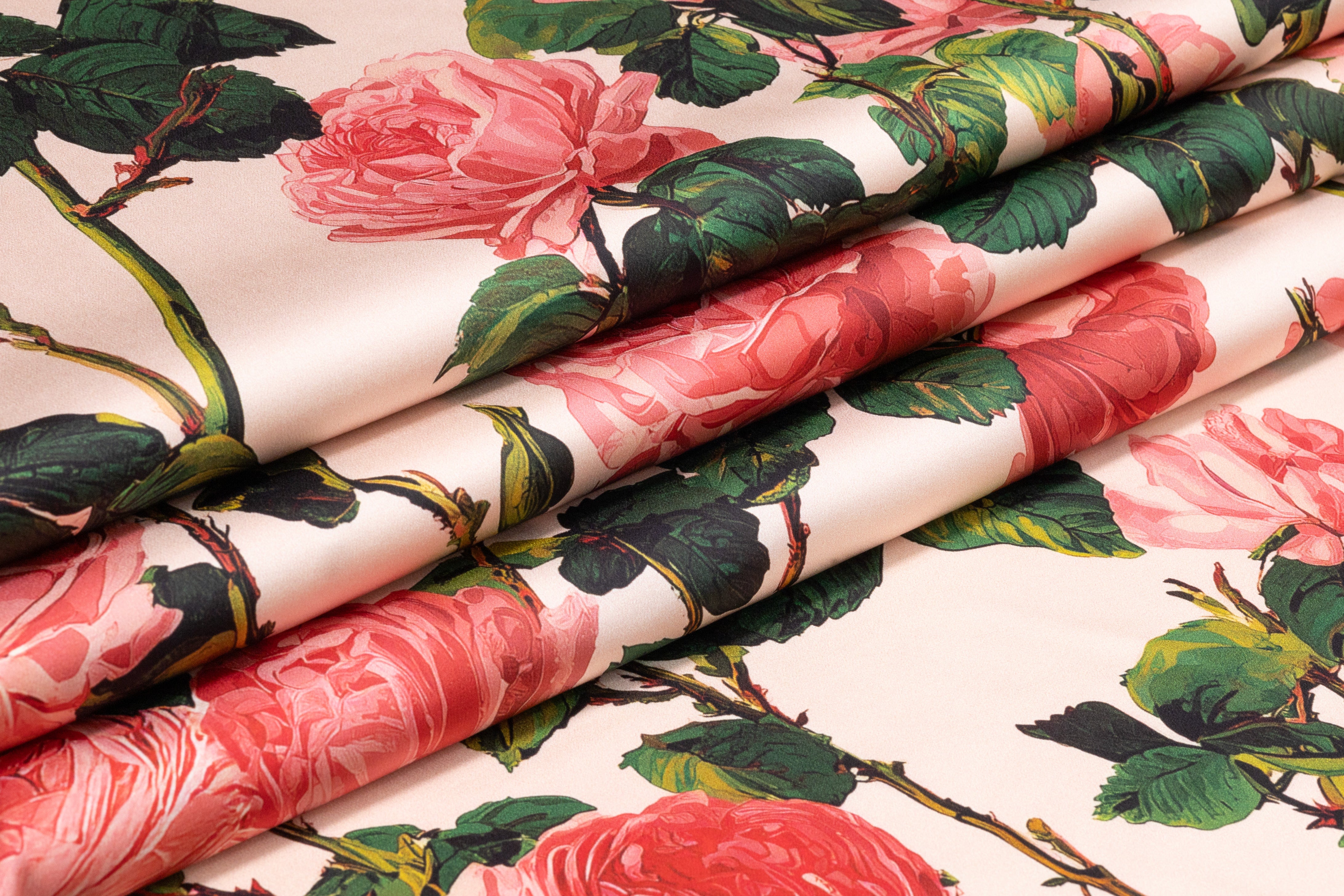 Floral Italian Silk Charmeuse - Pink / Green
