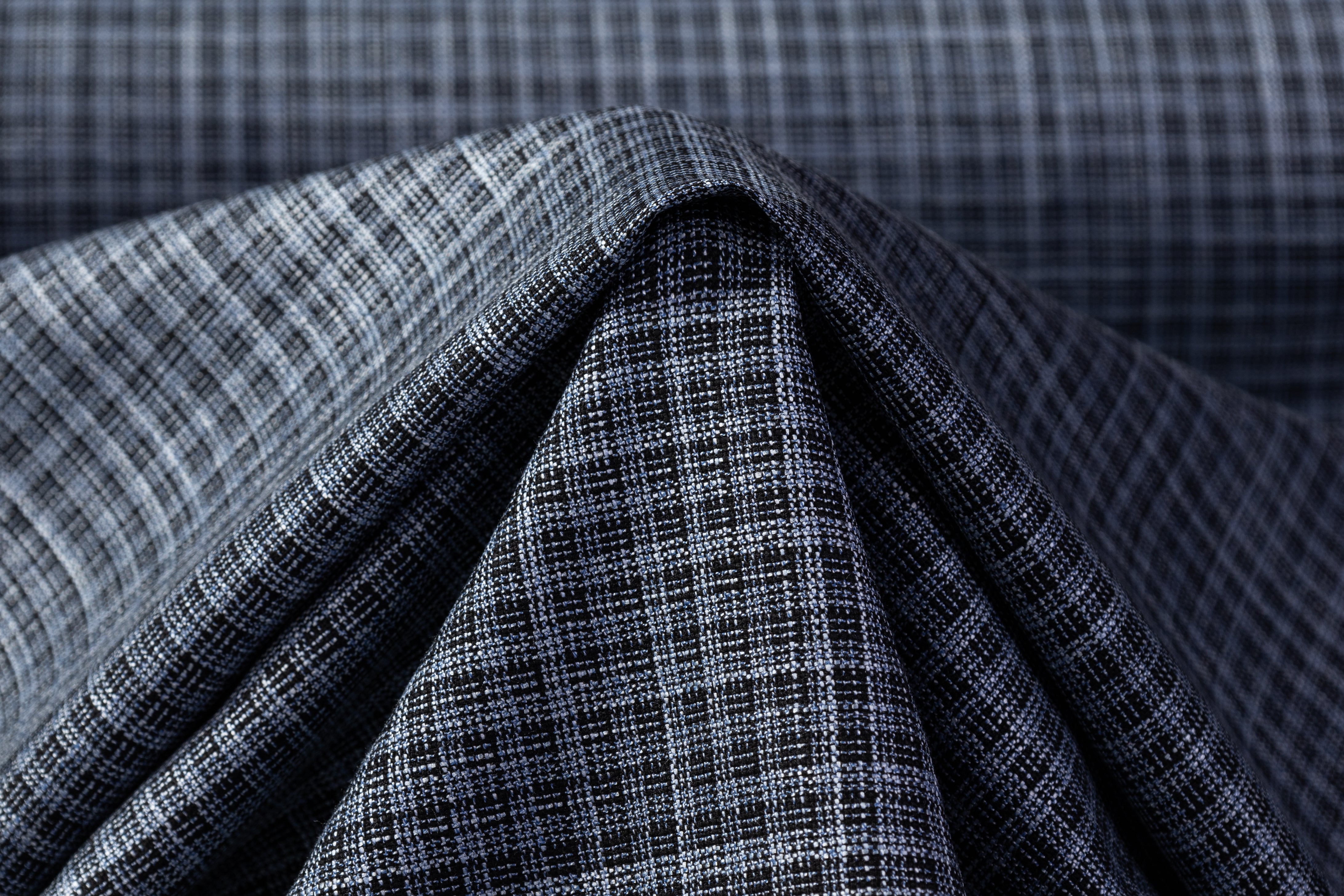 Carlo Barbera - Micro Plaid Italian Wool Viscose Suiting - Blue / Black