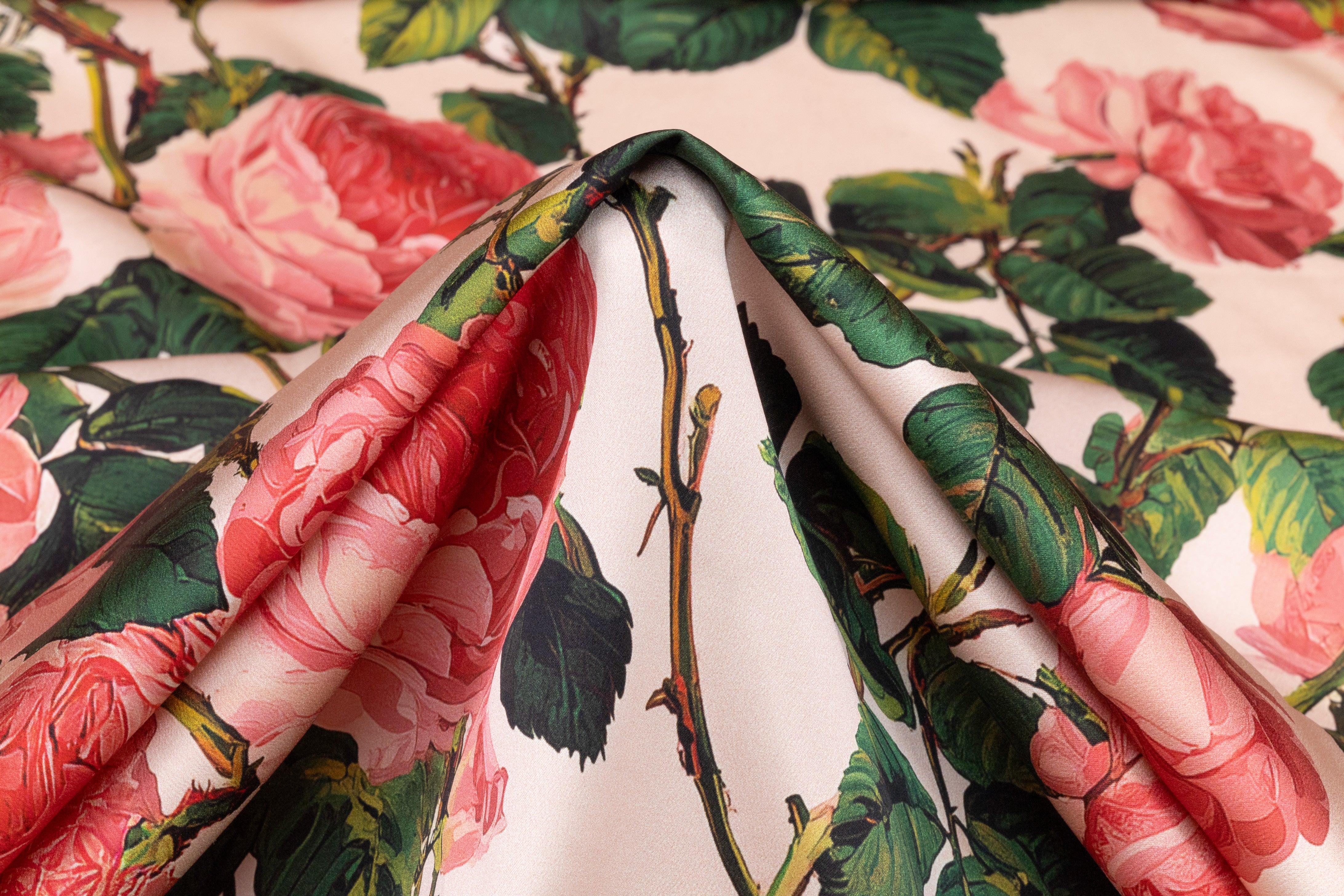 Floral Italian Silk Charmeuse - Pink / Green