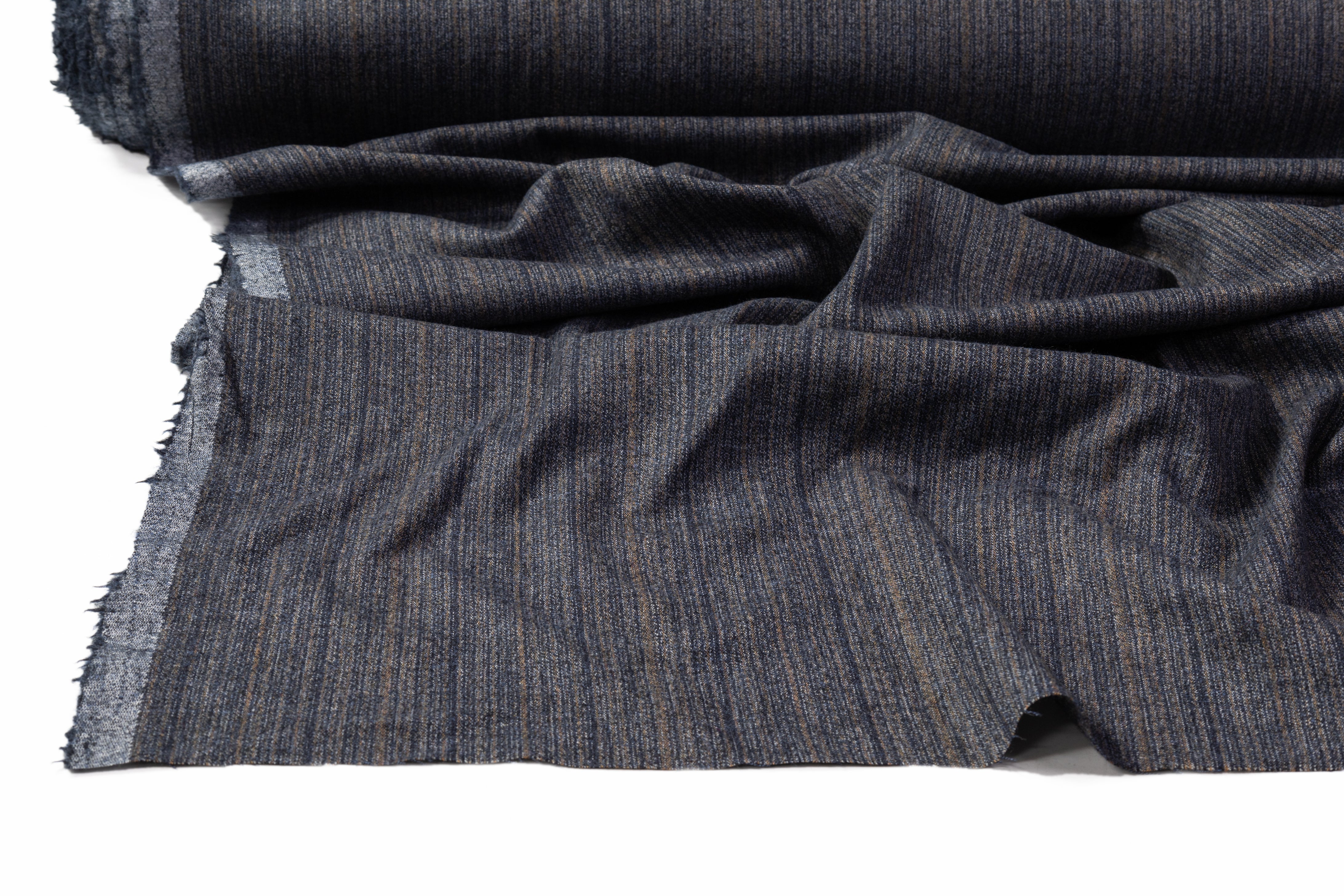 Striped Italian Wool Flannel Suiting - Gray / Blue