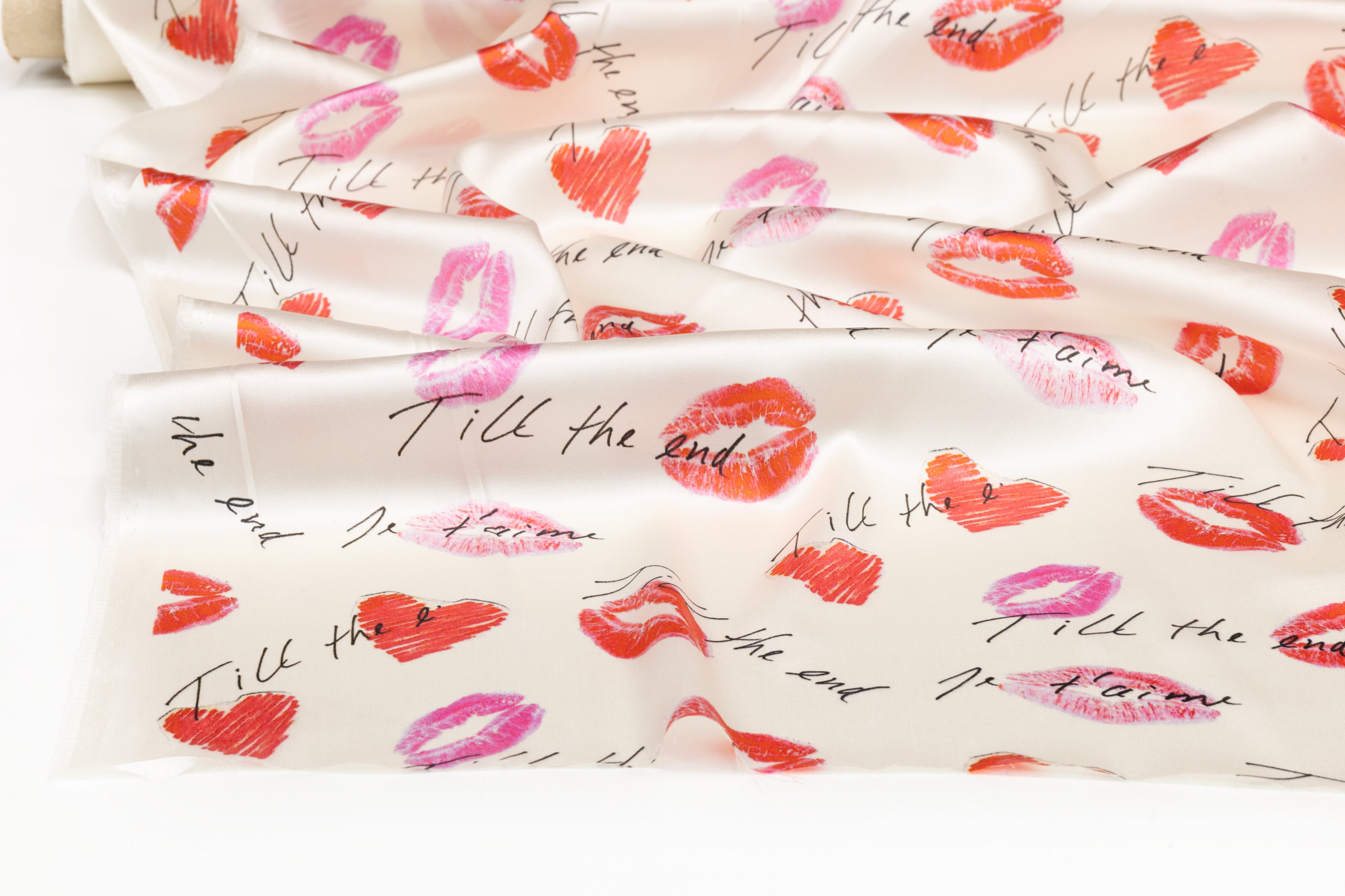 French Kiss - Italian Silk Charmeuse - Ivory / Pink