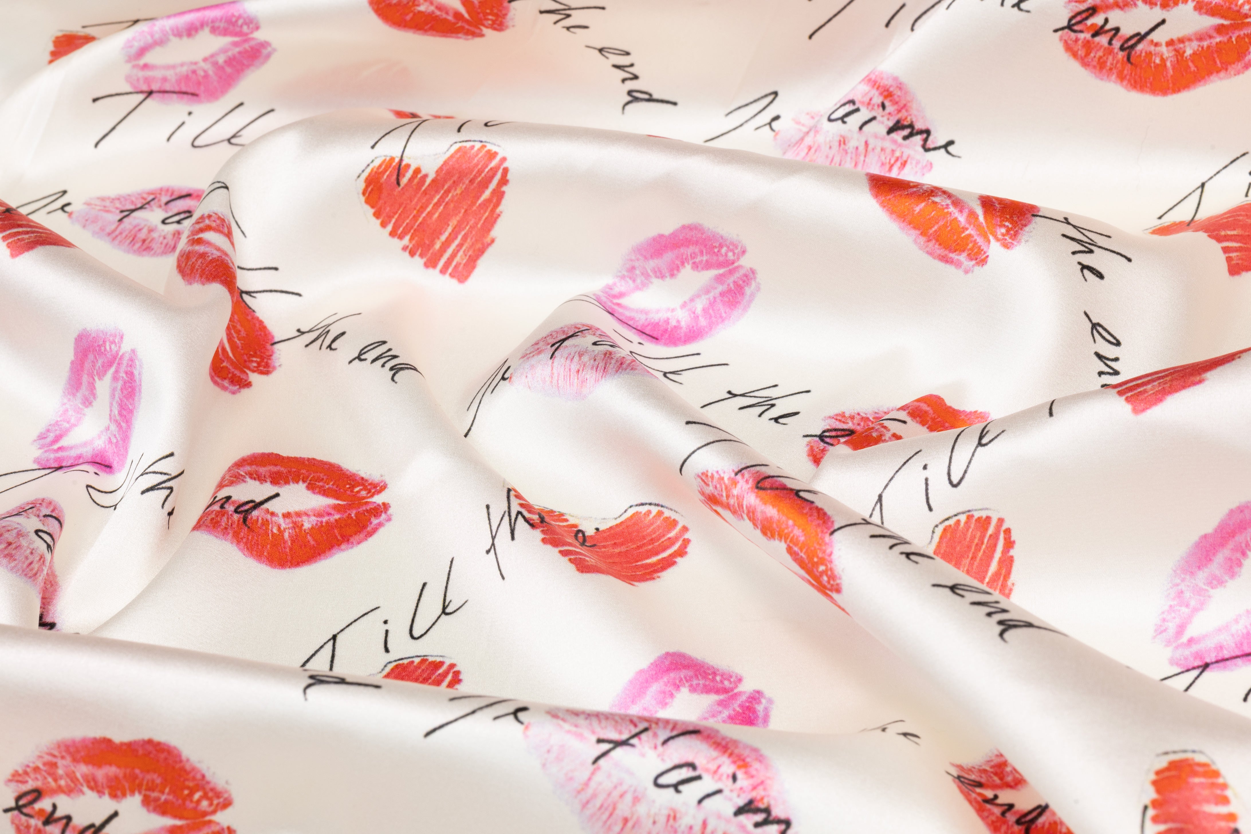 French Kiss - Italian Silk Charmeuse - Ivory / Pink