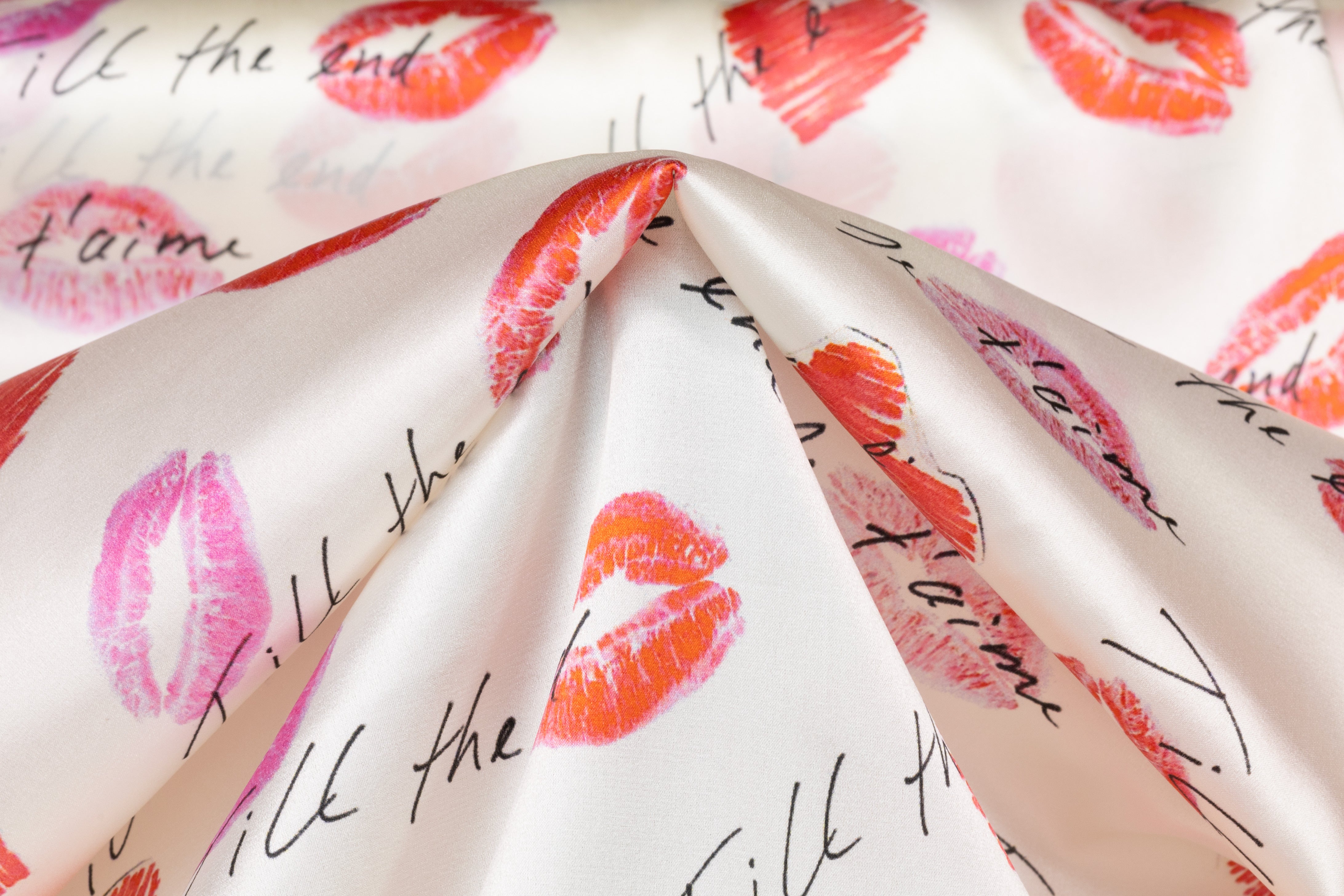 French Kiss - Italian Silk Charmeuse - Ivory / Pink