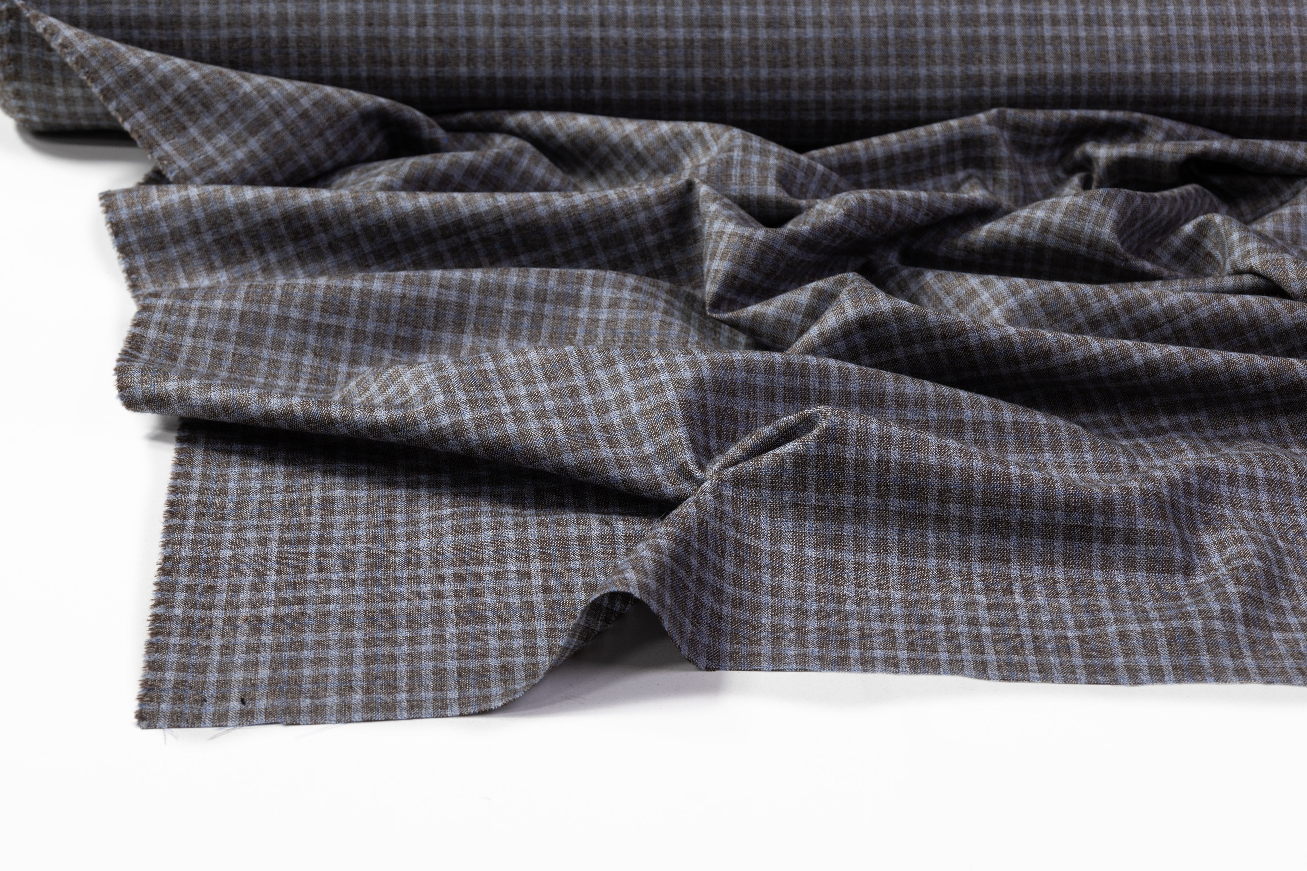 E. Thomas - Super 130s Italian Wool Suiting - Taupe / Blue