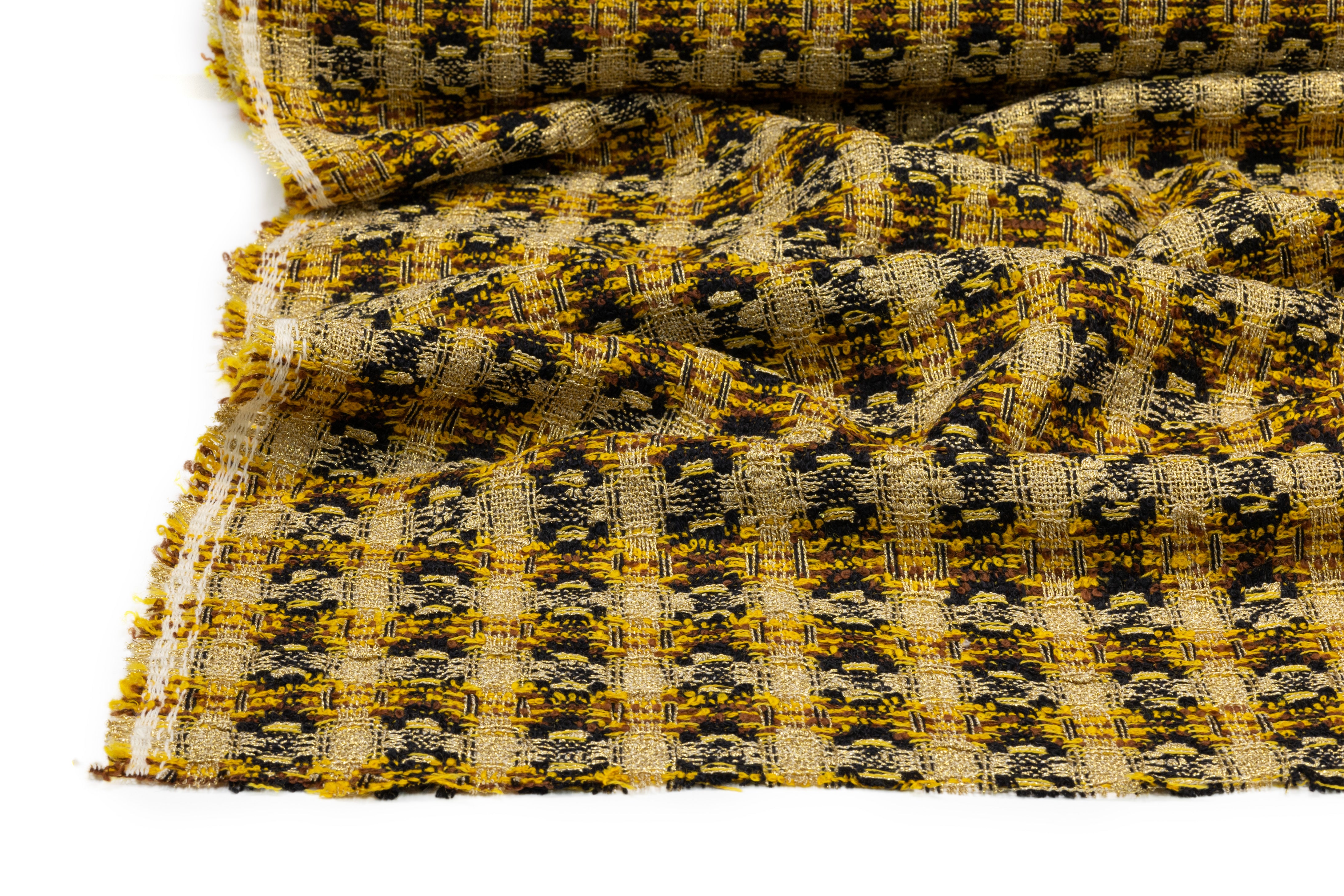 Metallic Italian Wool Blend Tweed Boucle - Gold / Black