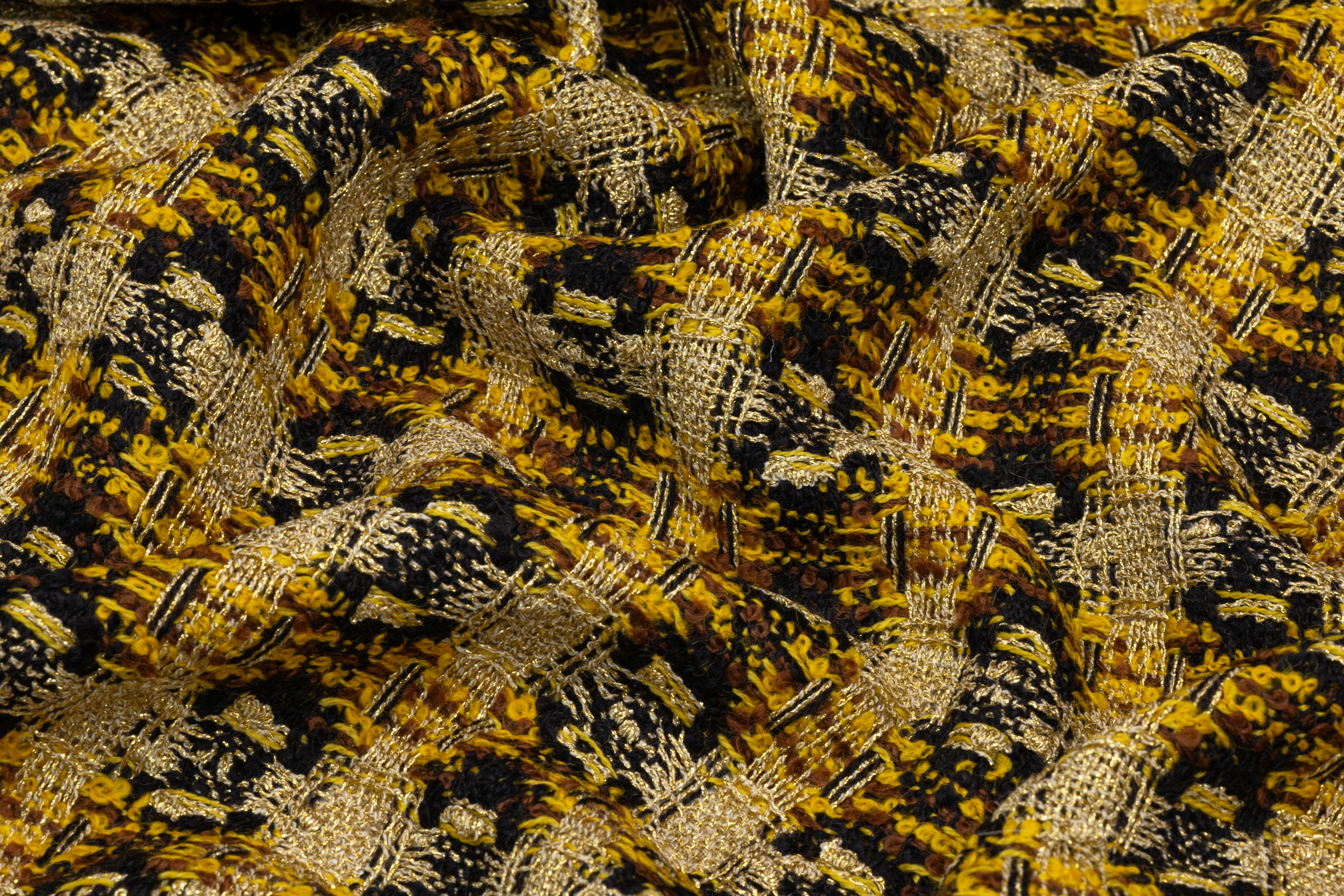 Metallic Italian Wool Blend Tweed Boucle - Gold / Black