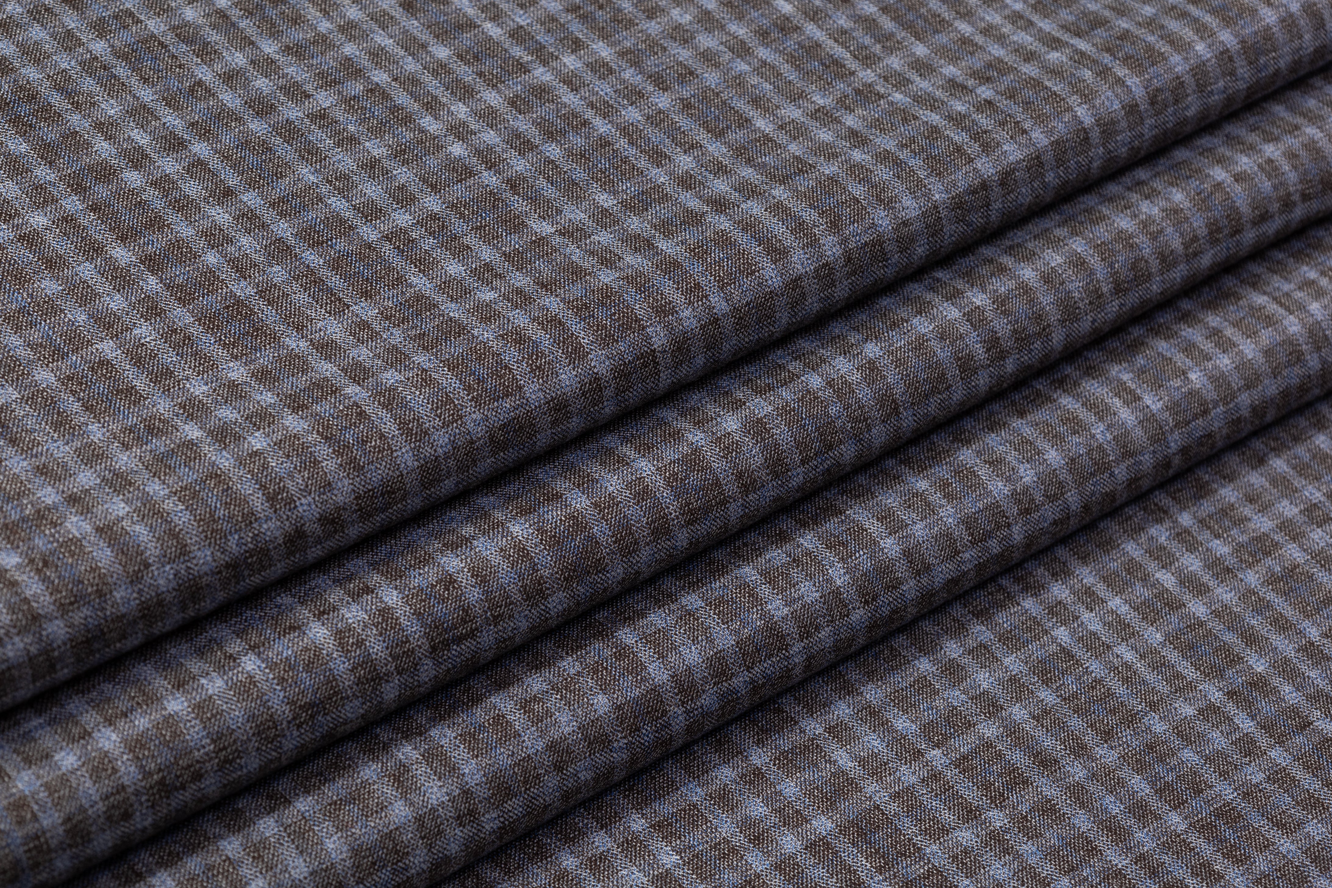 E. Thomas - Super 130s Italian Wool Suiting - Taupe / Blue
