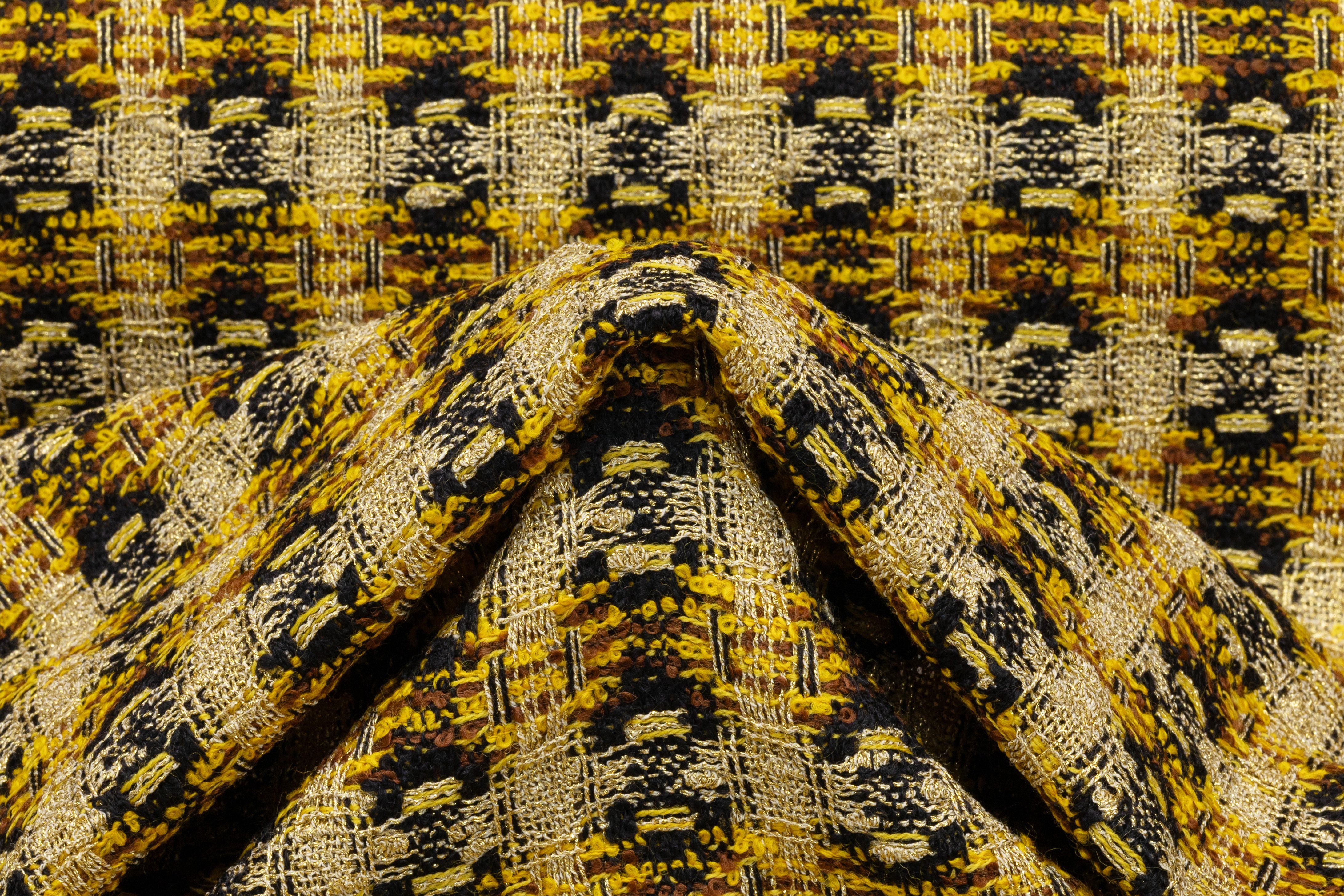 Metallic Italian Wool Blend Tweed Boucle - Gold / Black