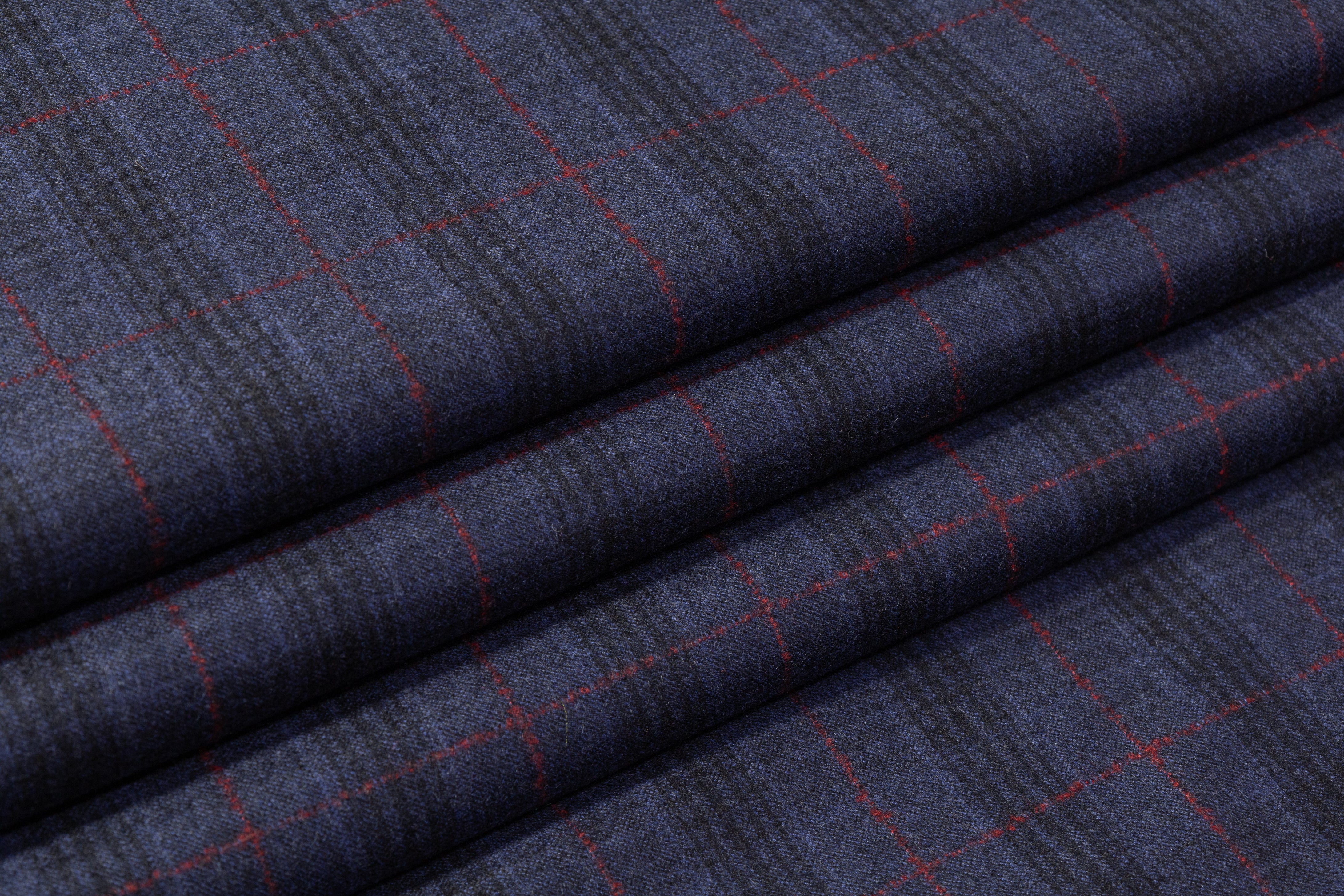 Carnet - Super 130s Italian Wool Flannel Suiting - Navy / Red