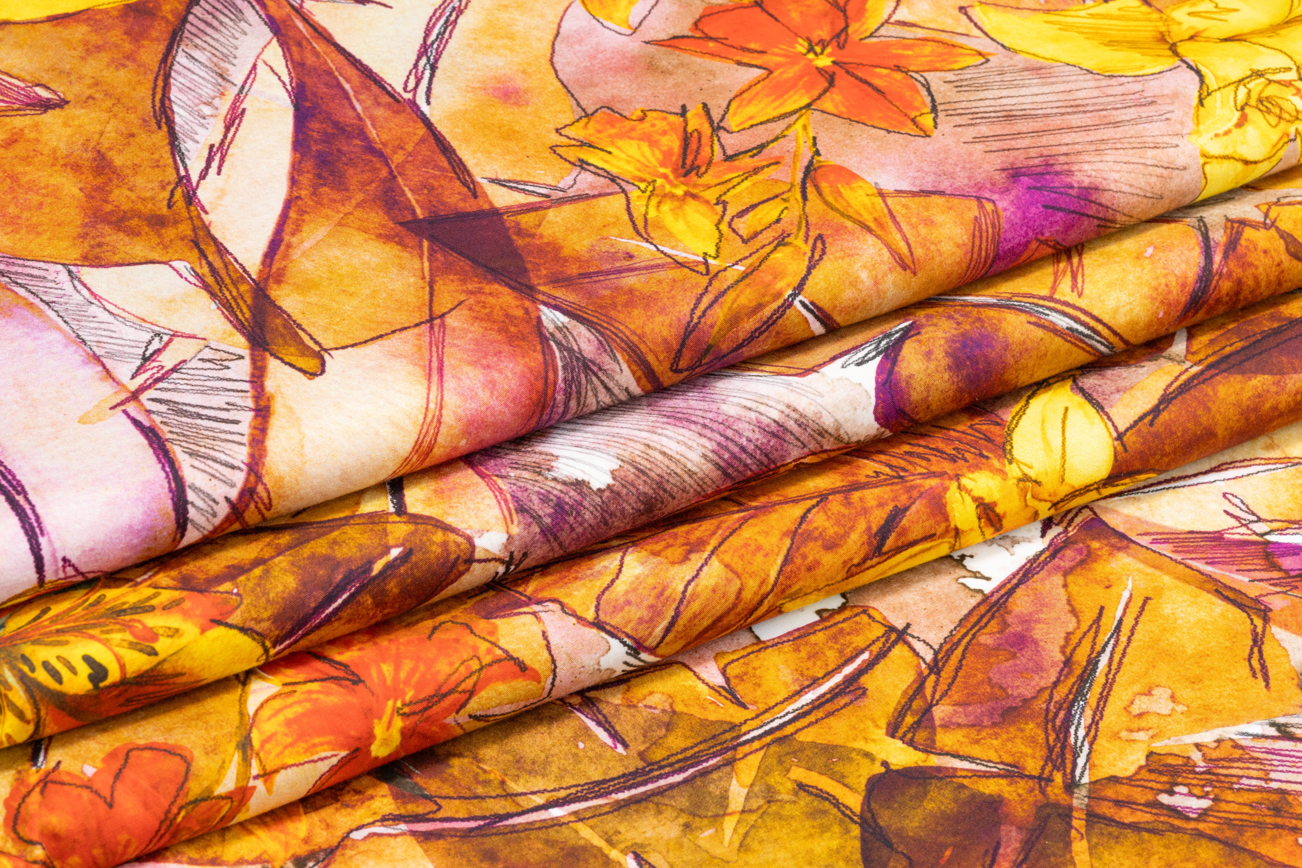Floral Italian Cotton Lawn - Brown / Orange / Yellow