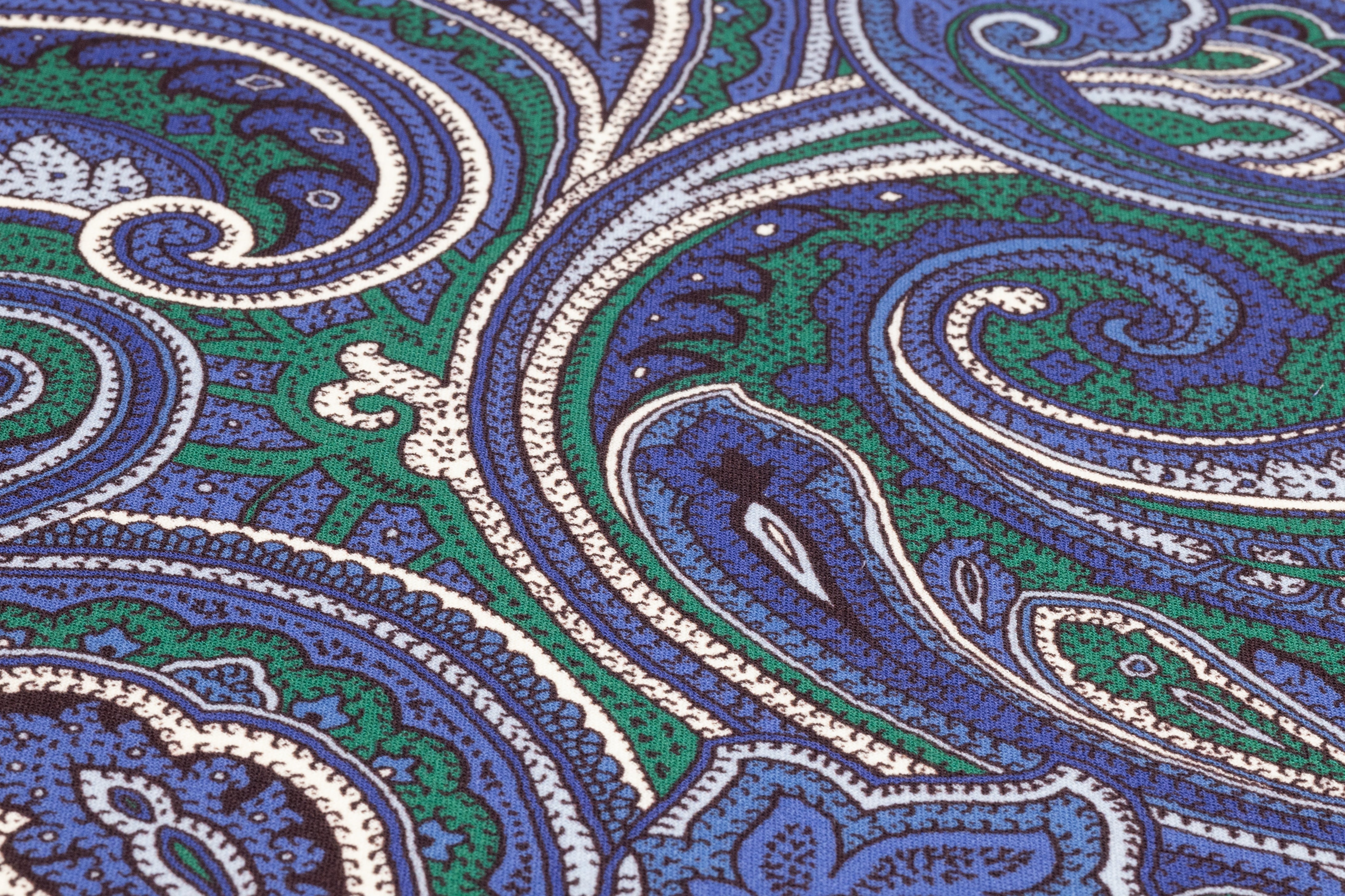 Paisley Printed Italian Wool Crepe - Blue / Green