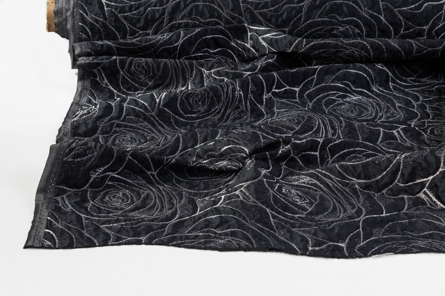 Crushed Floral Metallic Brocade - Black / Silver