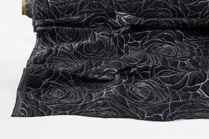 Crushed Floral Metallic Brocade - Black / Silver