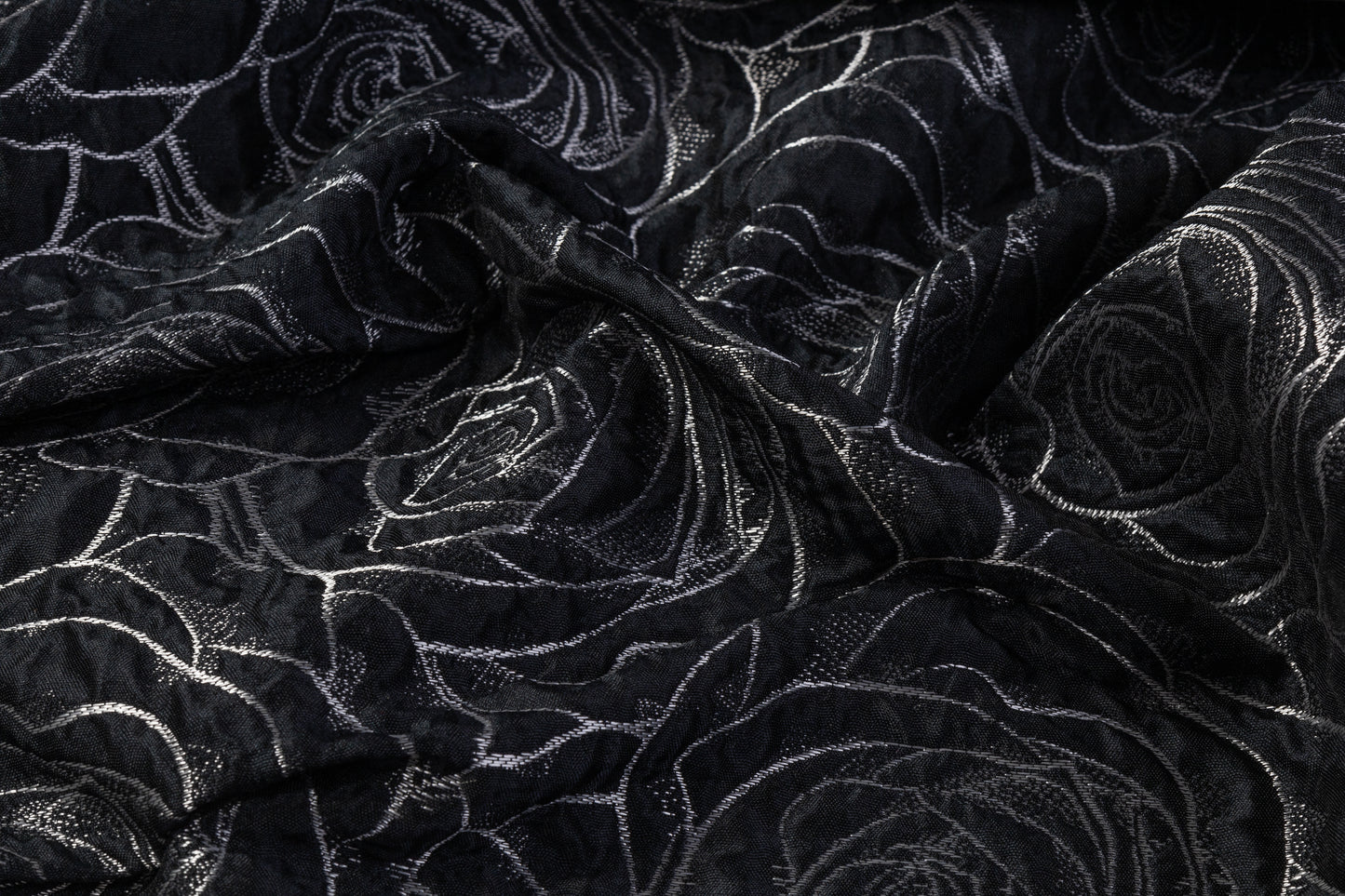 Crushed Floral Metallic Brocade - Black / Silver