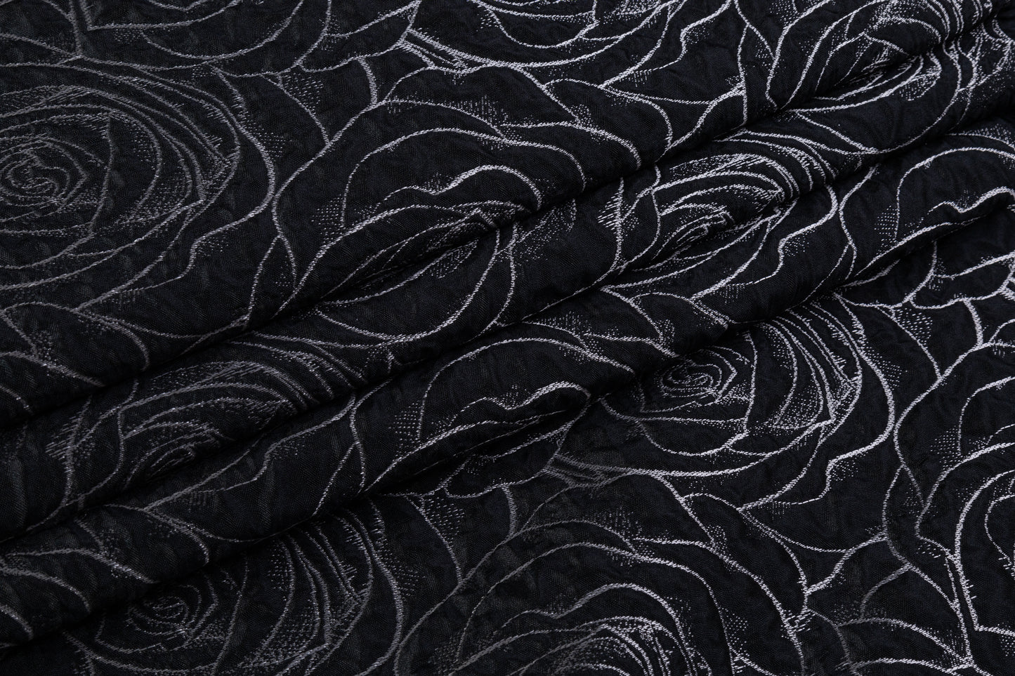 Crushed Floral Metallic Brocade - Black / Silver