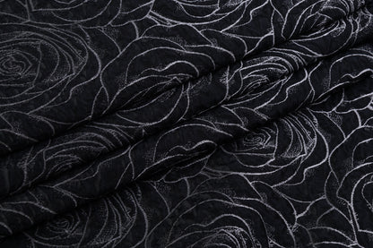 Crushed Floral Metallic Brocade - Black / Silver