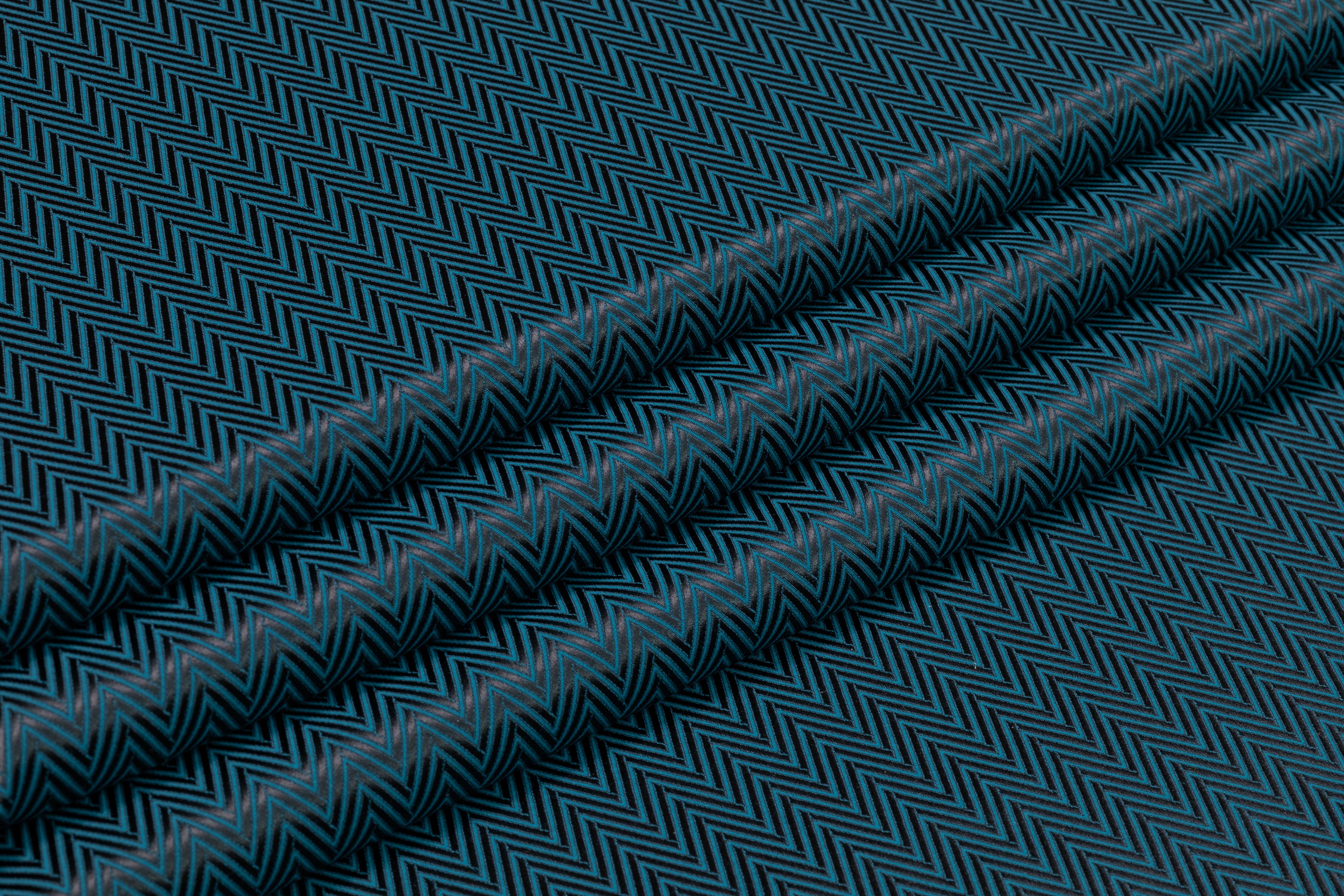 Chevron Italian Silk and Wool Jacquard Suiting - Blue / Black