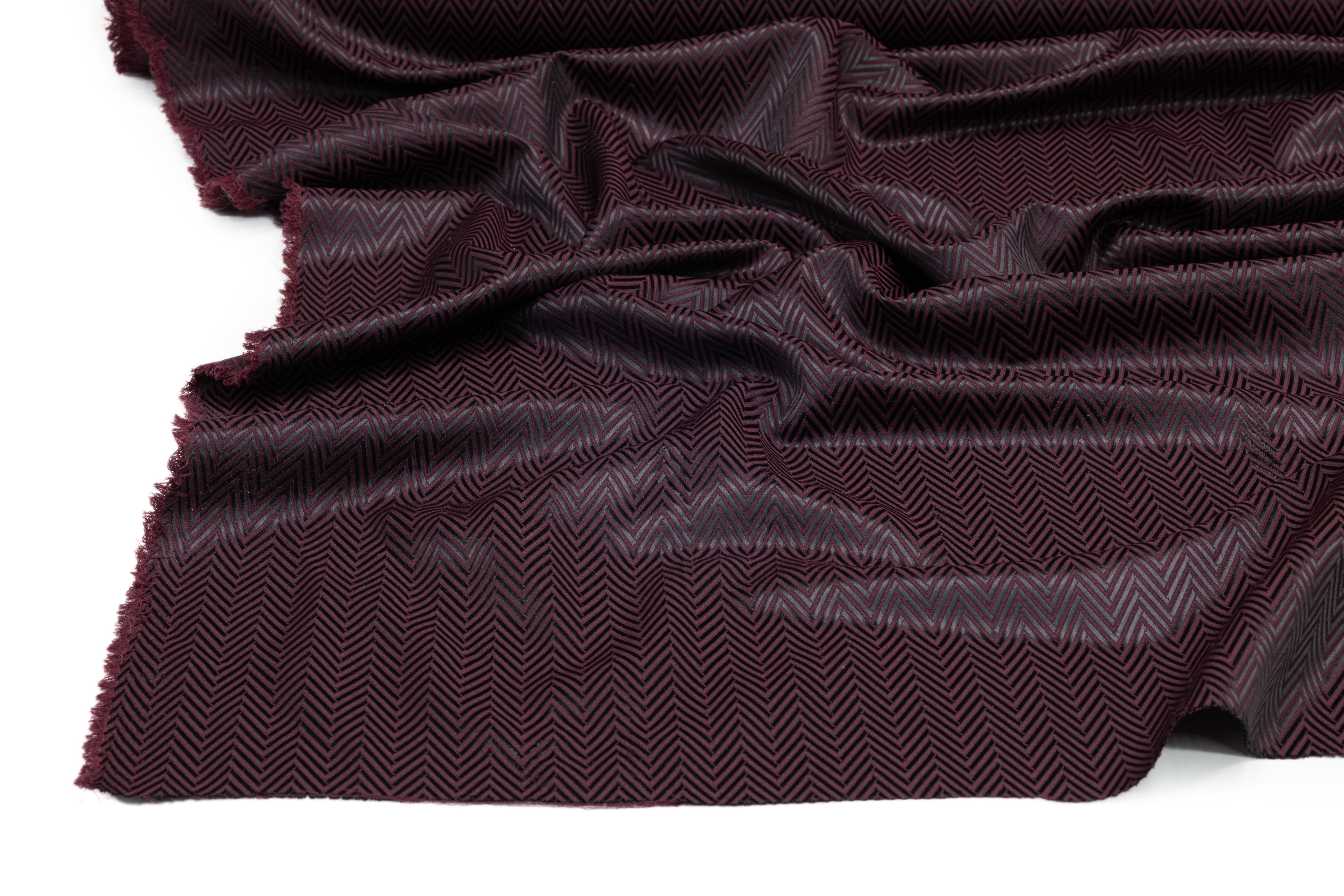 Chevron Italian Silk and Wool Jacquard Suiting - Burgundy / Black