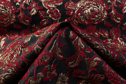 Crushed Floral Metallic Brocade - Red / Gold / Black