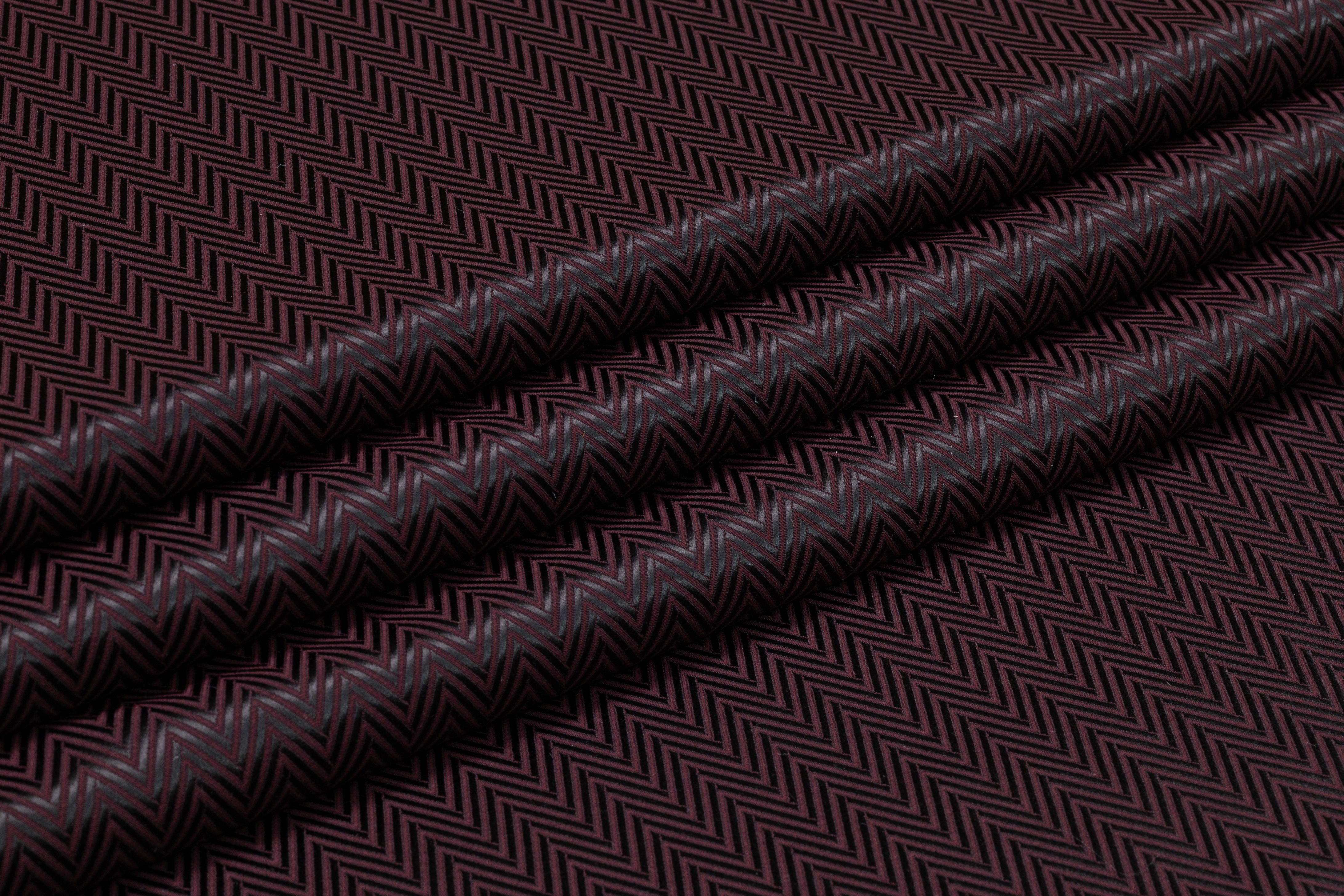 Chevron Italian Silk and Wool Jacquard Suiting - Burgundy / Black