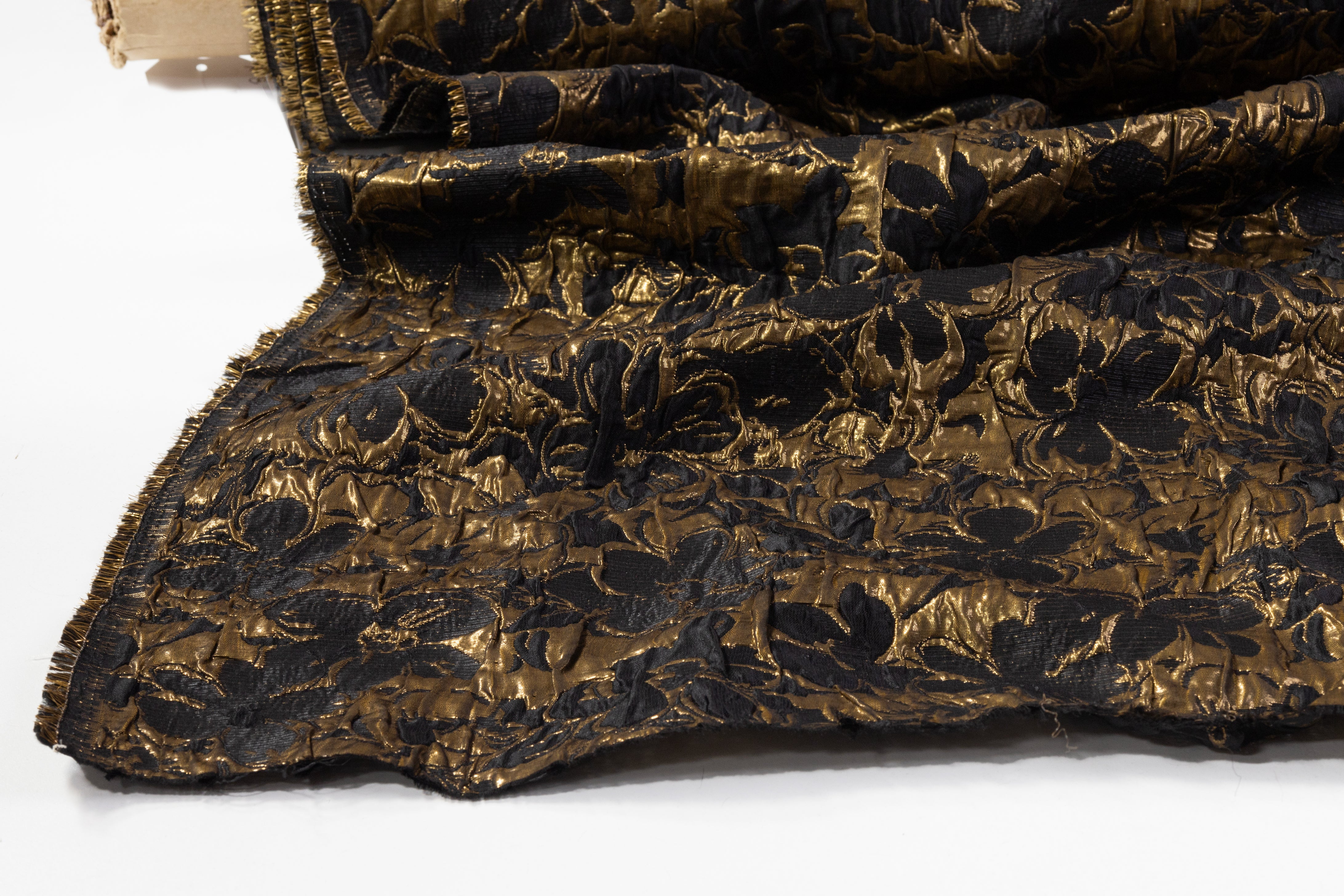 Double Faced Floral Crushed Metallic Brocade - Black / Gold