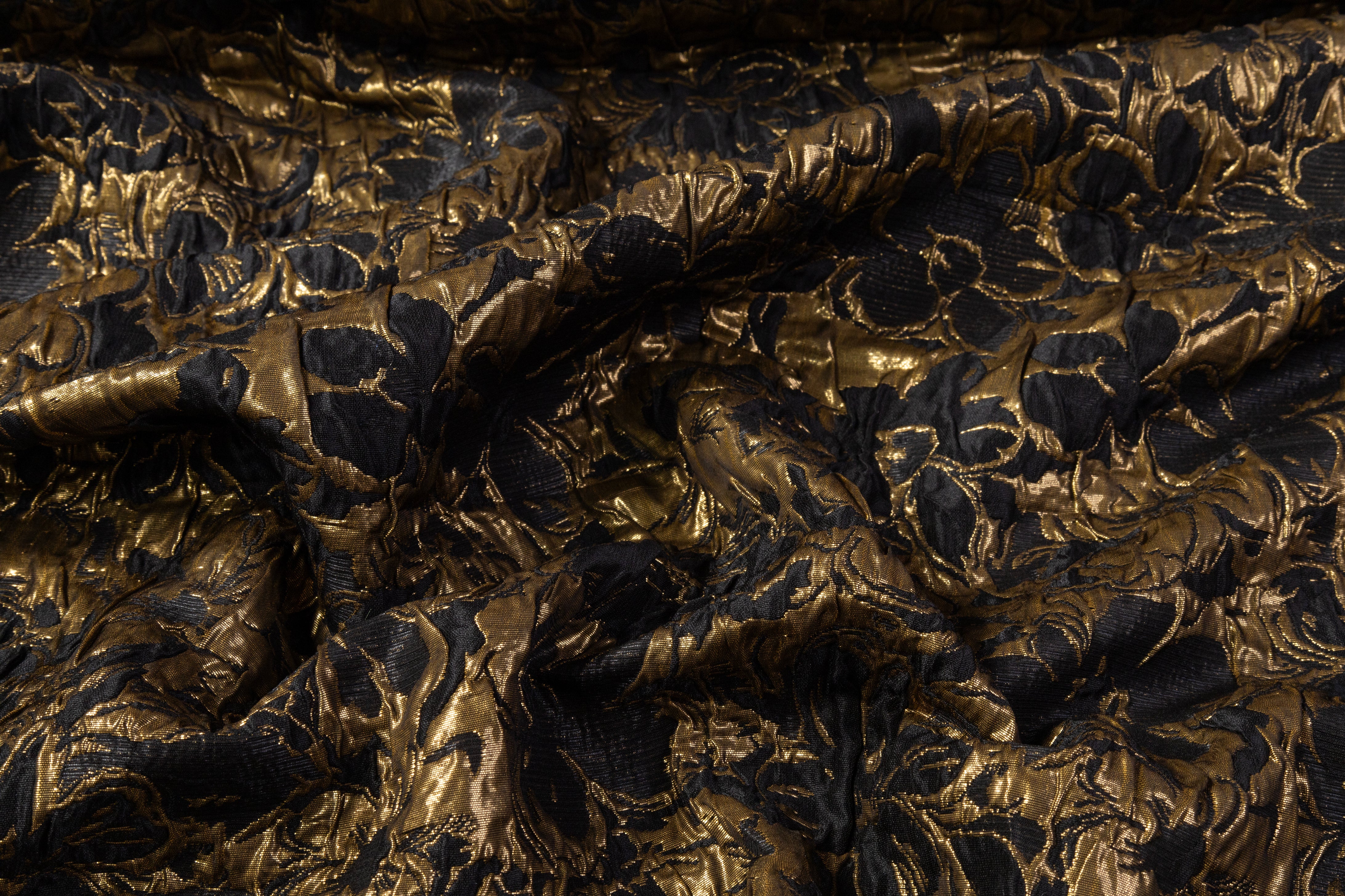 Double Faced Floral Crushed Metallic Brocade - Black / Gold