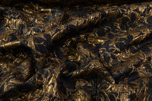 Double Faced Floral Crushed Metallic Brocade - Black / Gold