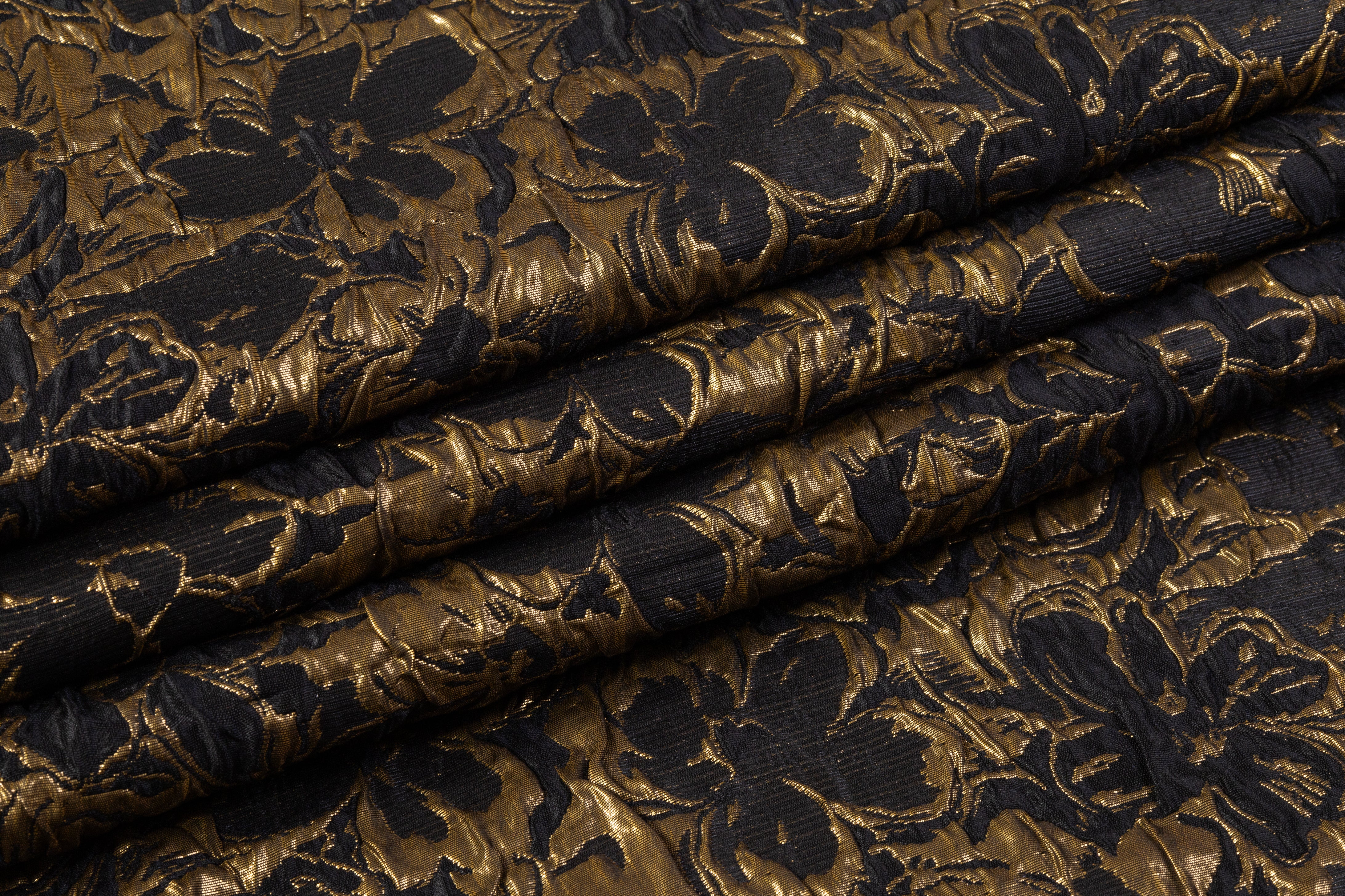 Double Faced Floral Crushed Metallic Brocade - Black / Gold