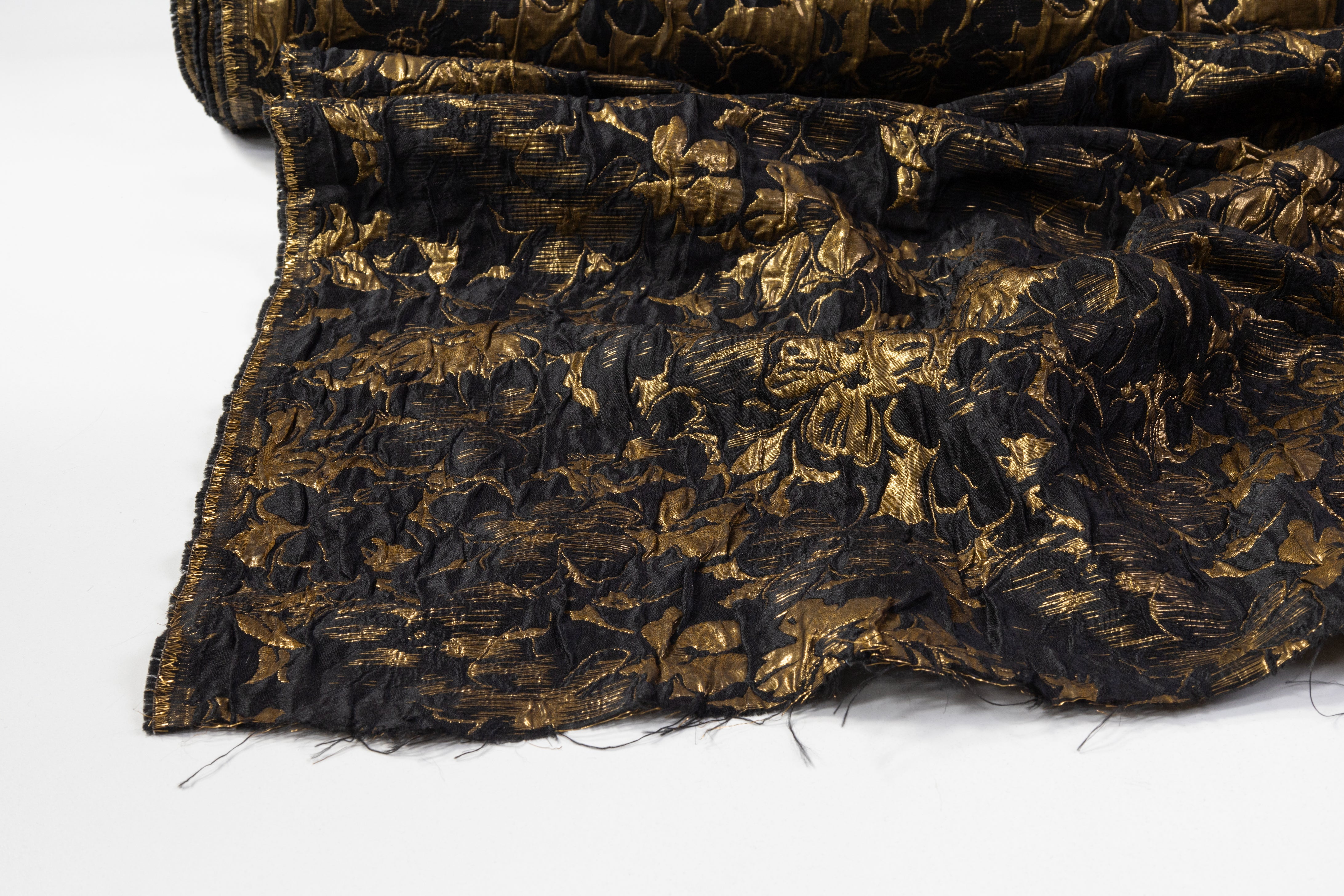 Double Faced Floral Crushed Metallic Brocade - Black / Gold