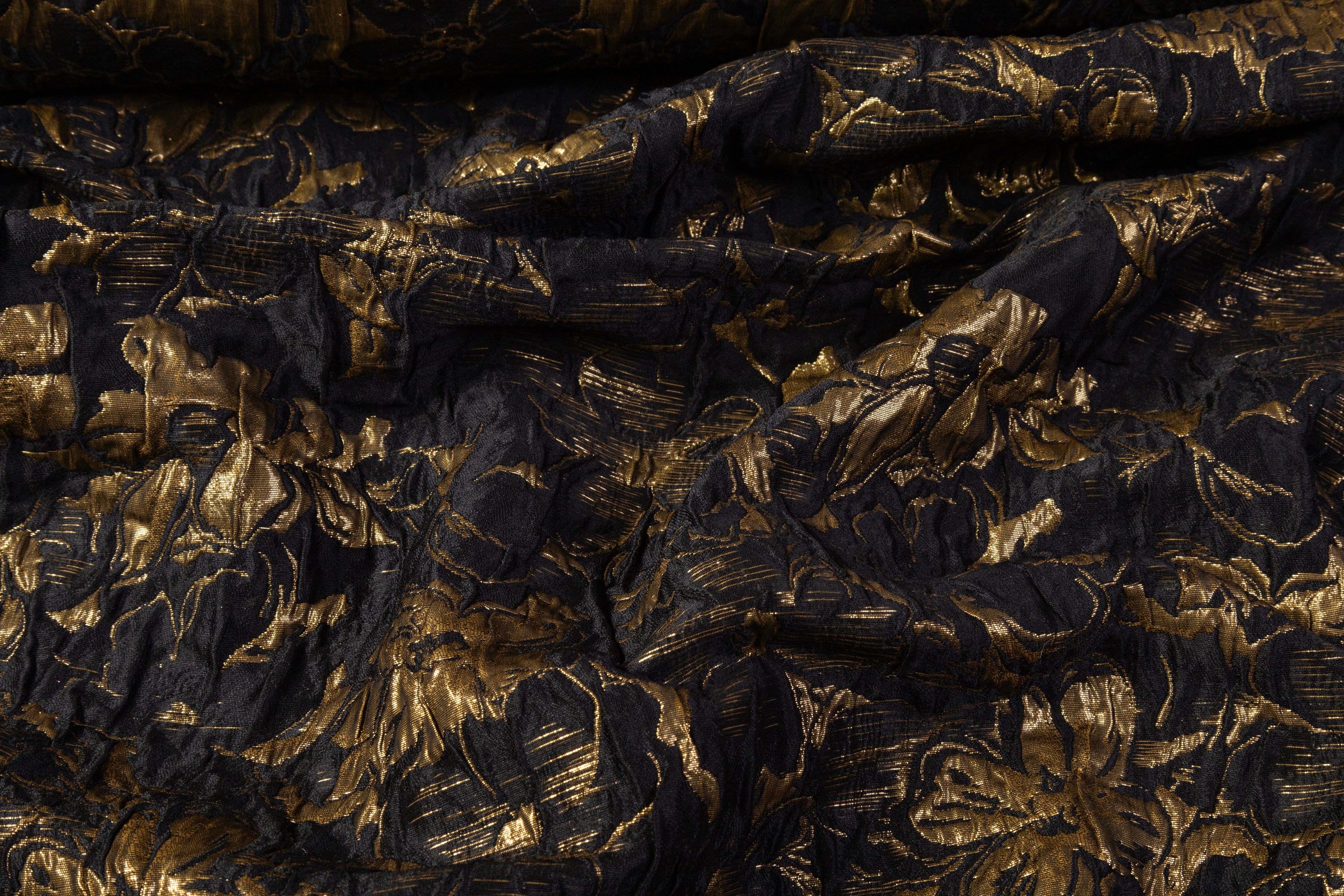 Double Faced Floral Crushed Metallic Brocade - Black / Gold