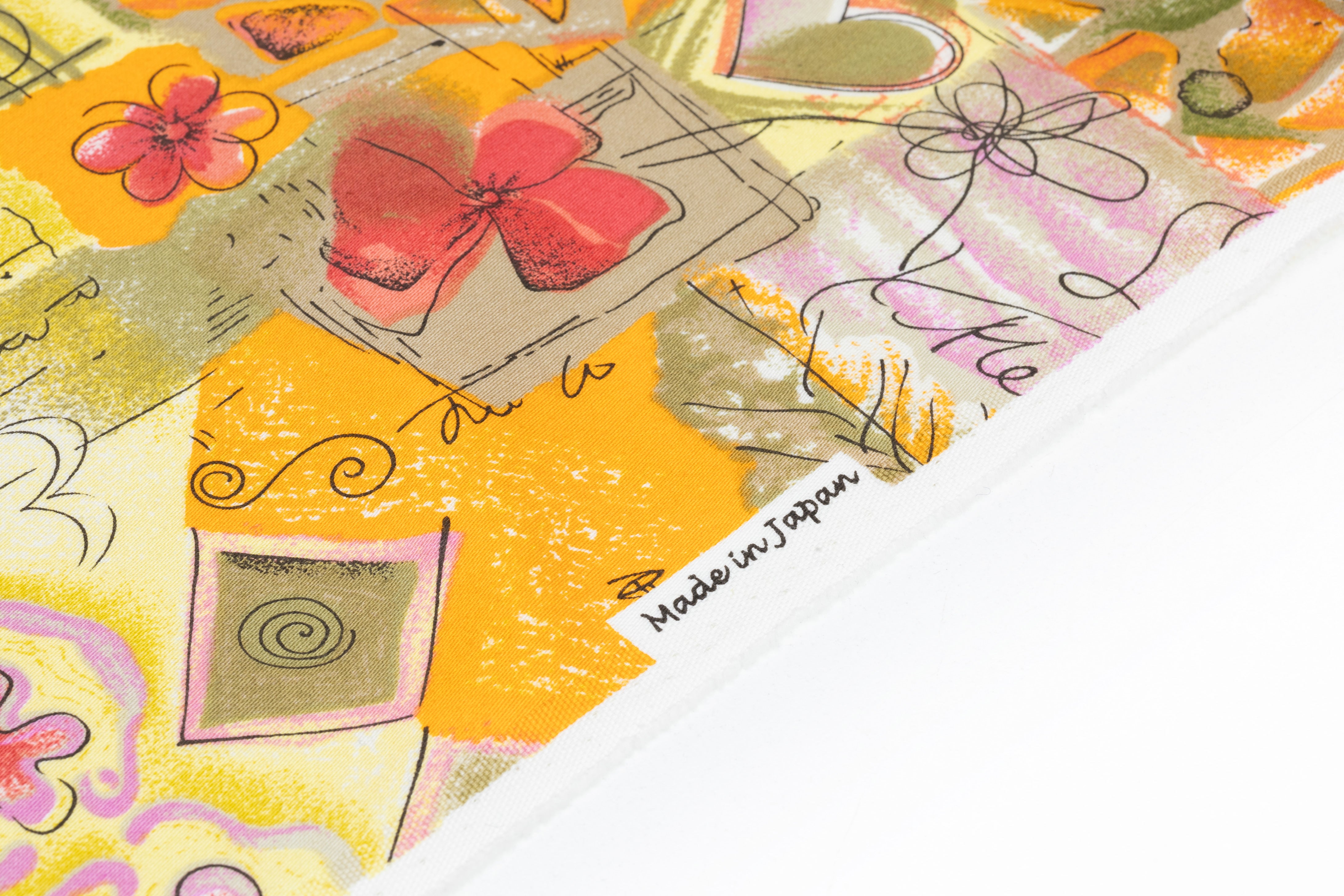 Floral Collage Japanese Cotton Twill - Orange / Khaki / Pink