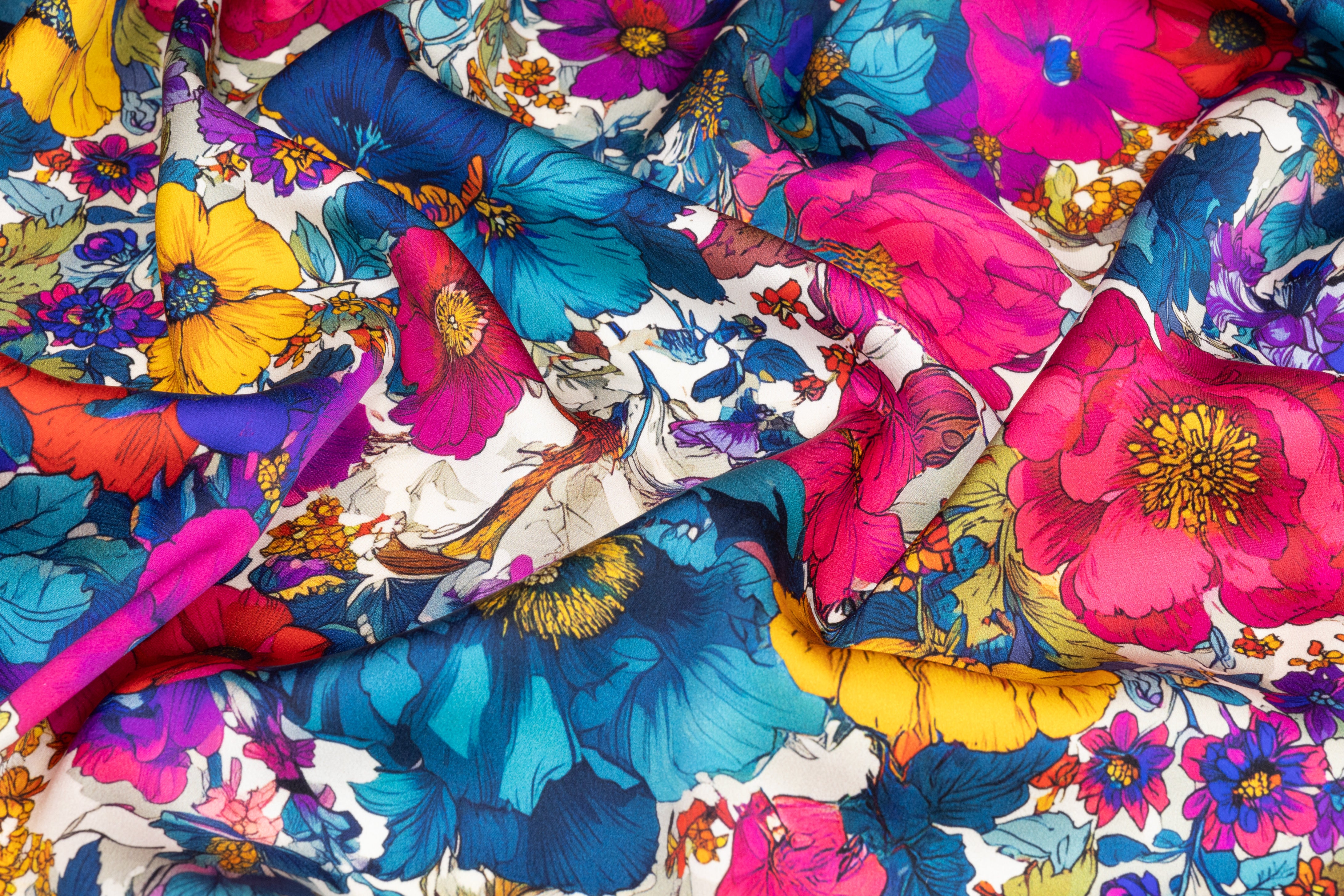 Floral Italian Silk Charmeuse - Multicolor
