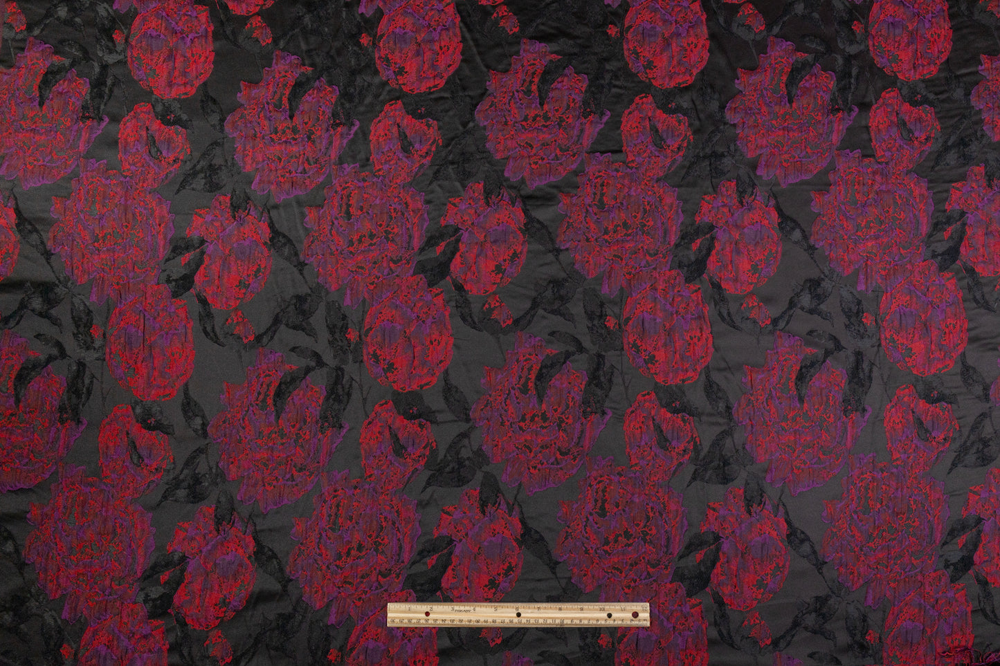 Crushed Floral Brocade - Black / Purple / Red