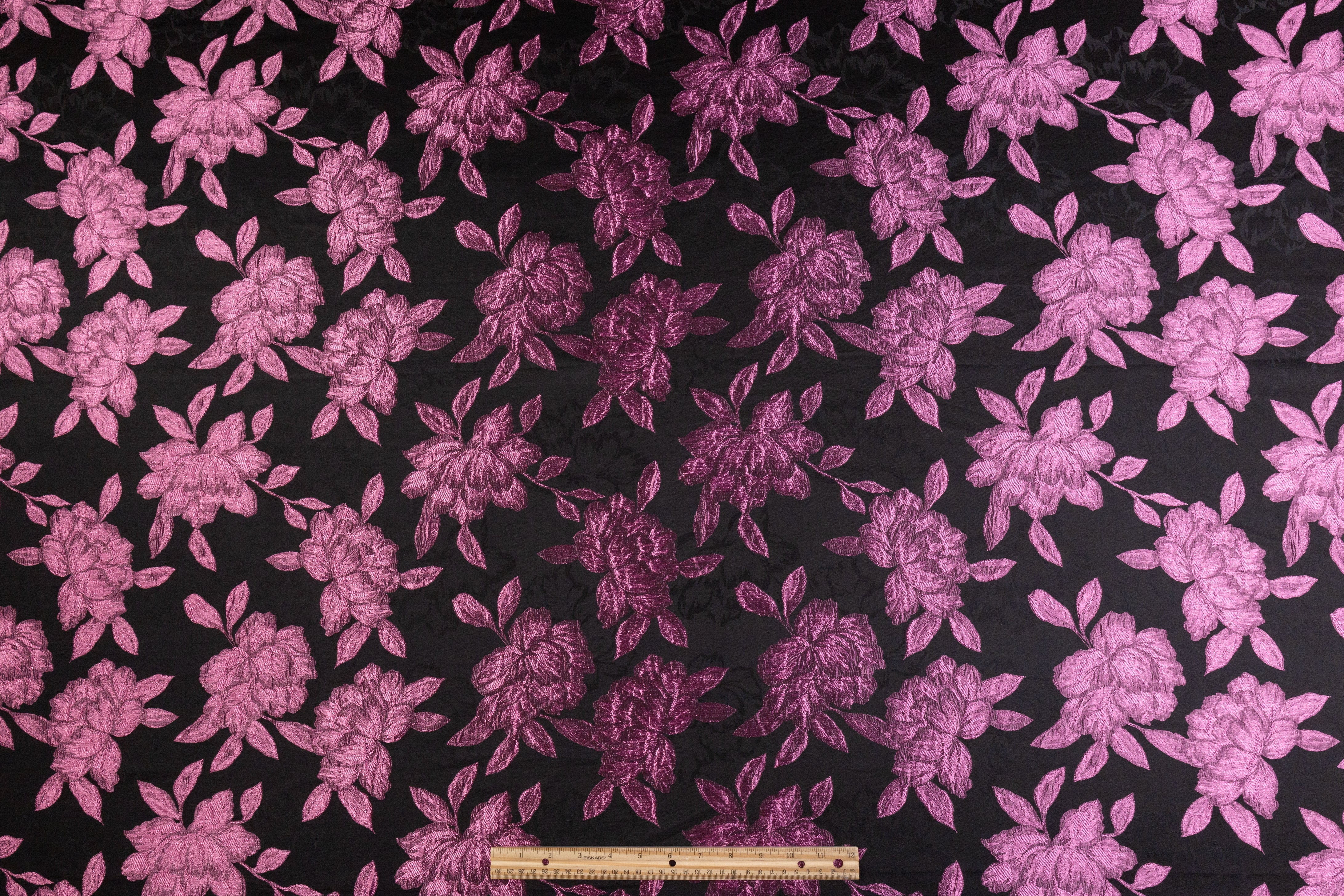 Floral Metallic Brocade - Black / Purple