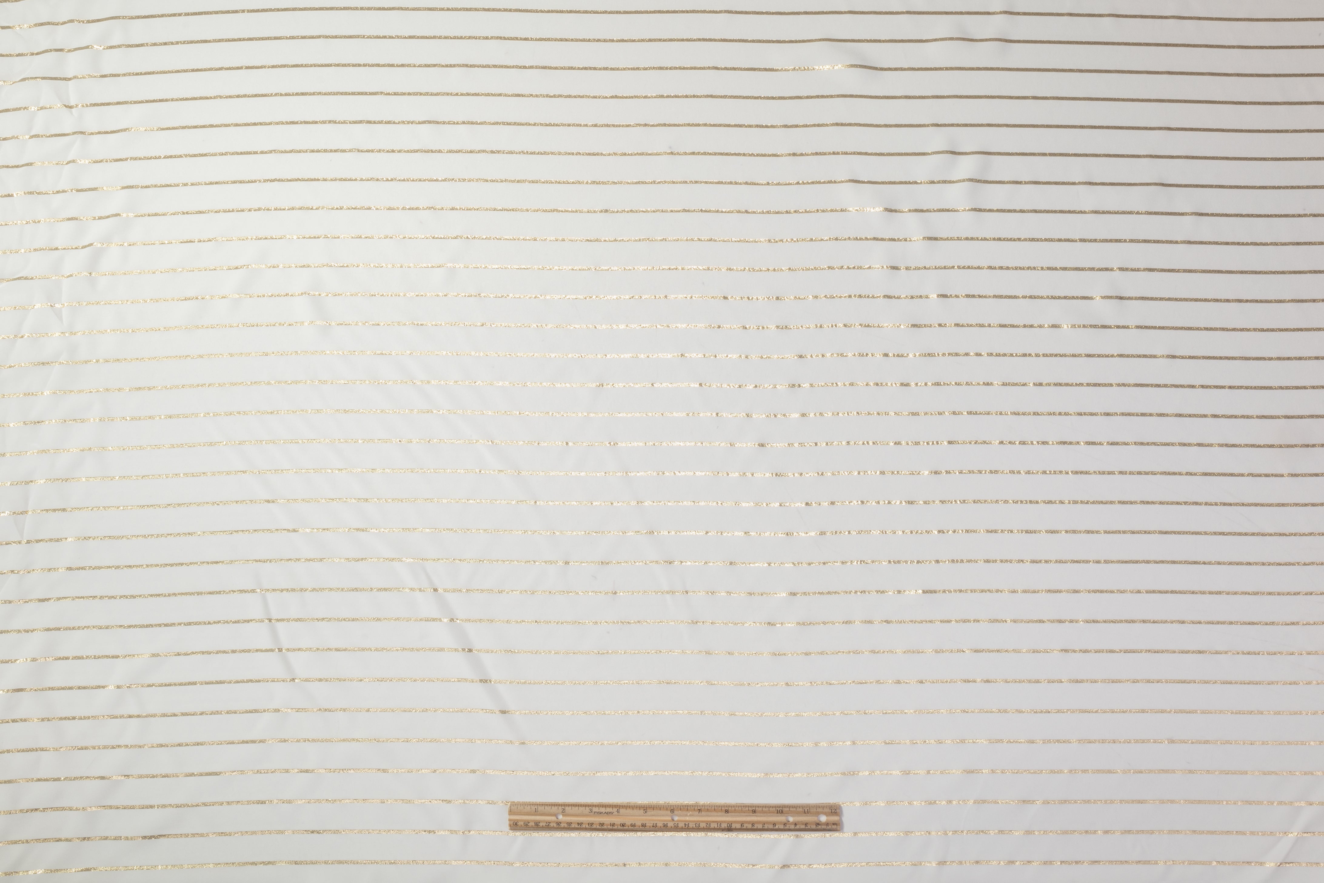 Striped Metallic Italian Silk Crepe Back Satin - Gold / Off White