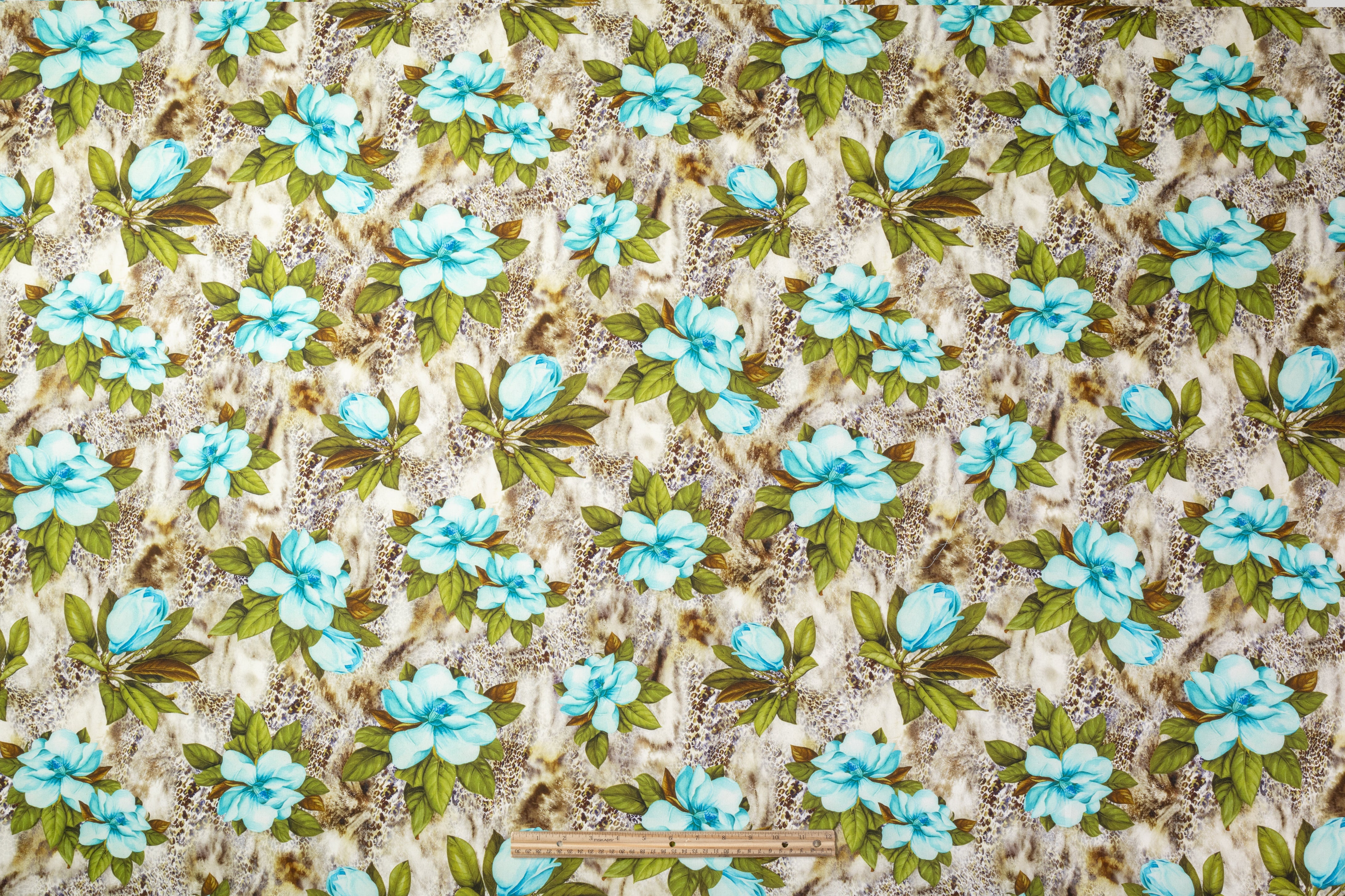 Tropical Printed Italian Cotton - Turquoise / Green / Brown